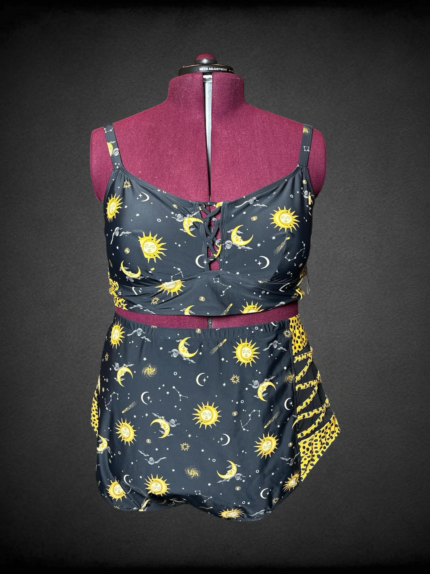 3X Torrid NWT black two-piece swim set with sun, star & moon pattern