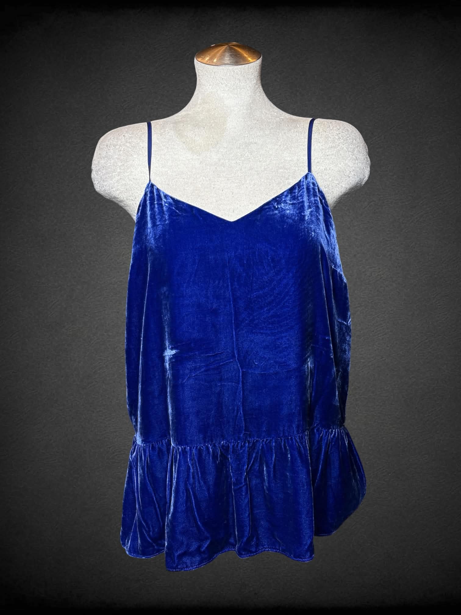 L J. Crew royal blue “velvet-like” cami top with adjustable straps