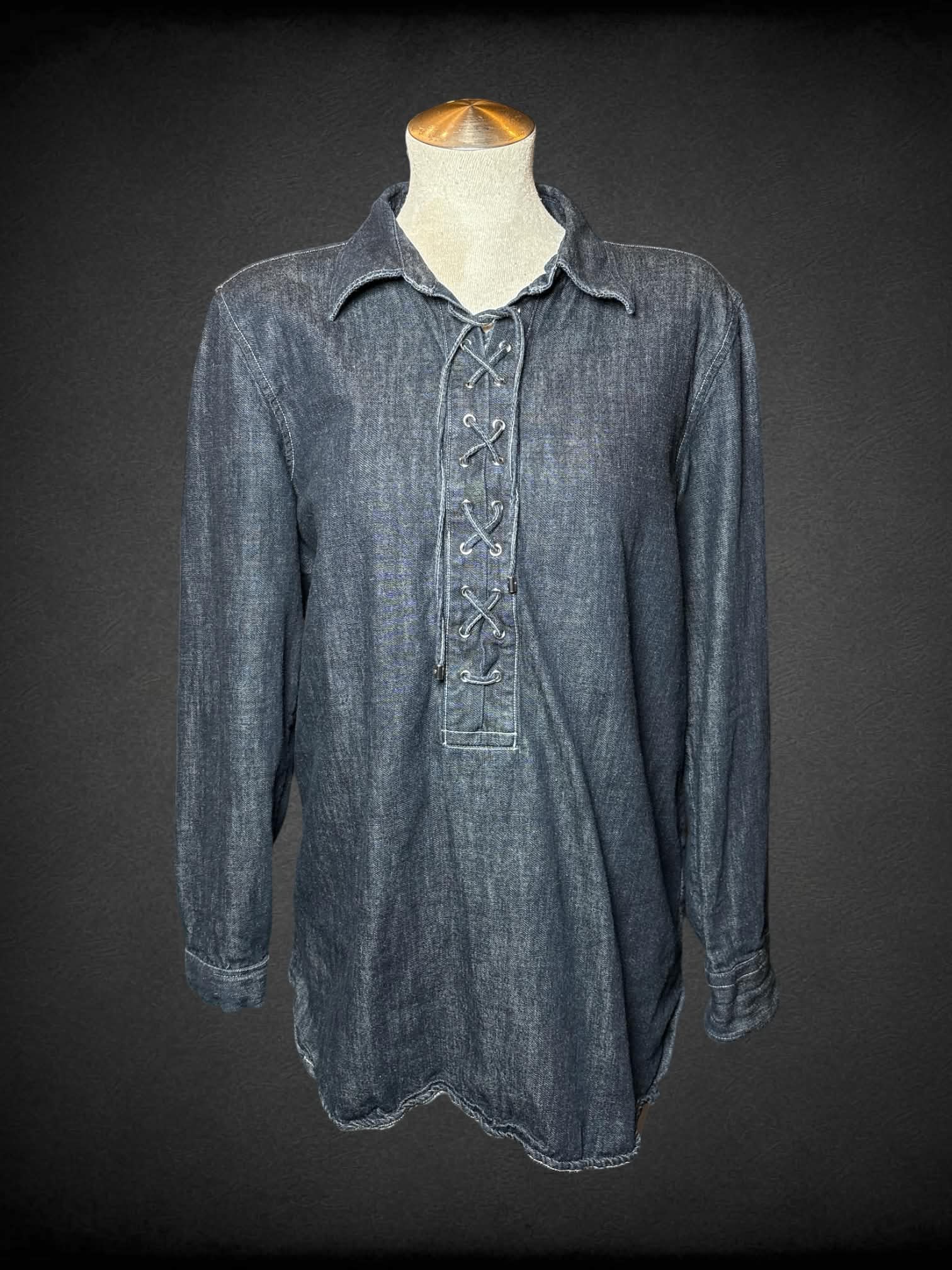L Ralph Lauren blue denim long-sleeve top with lace-up design on front