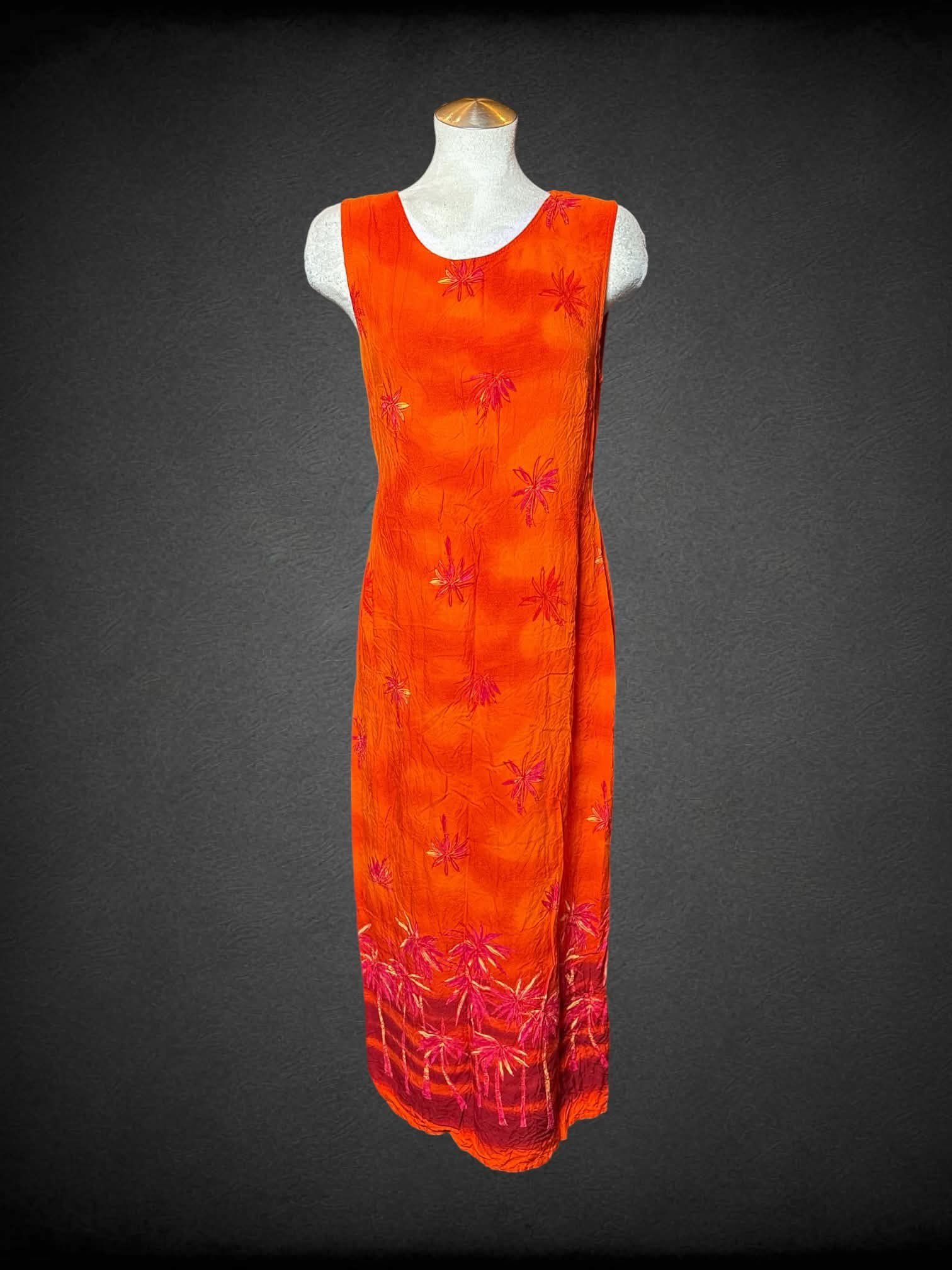 L R&K Originals vintage orange dress with pink flower pattern, and tie on back