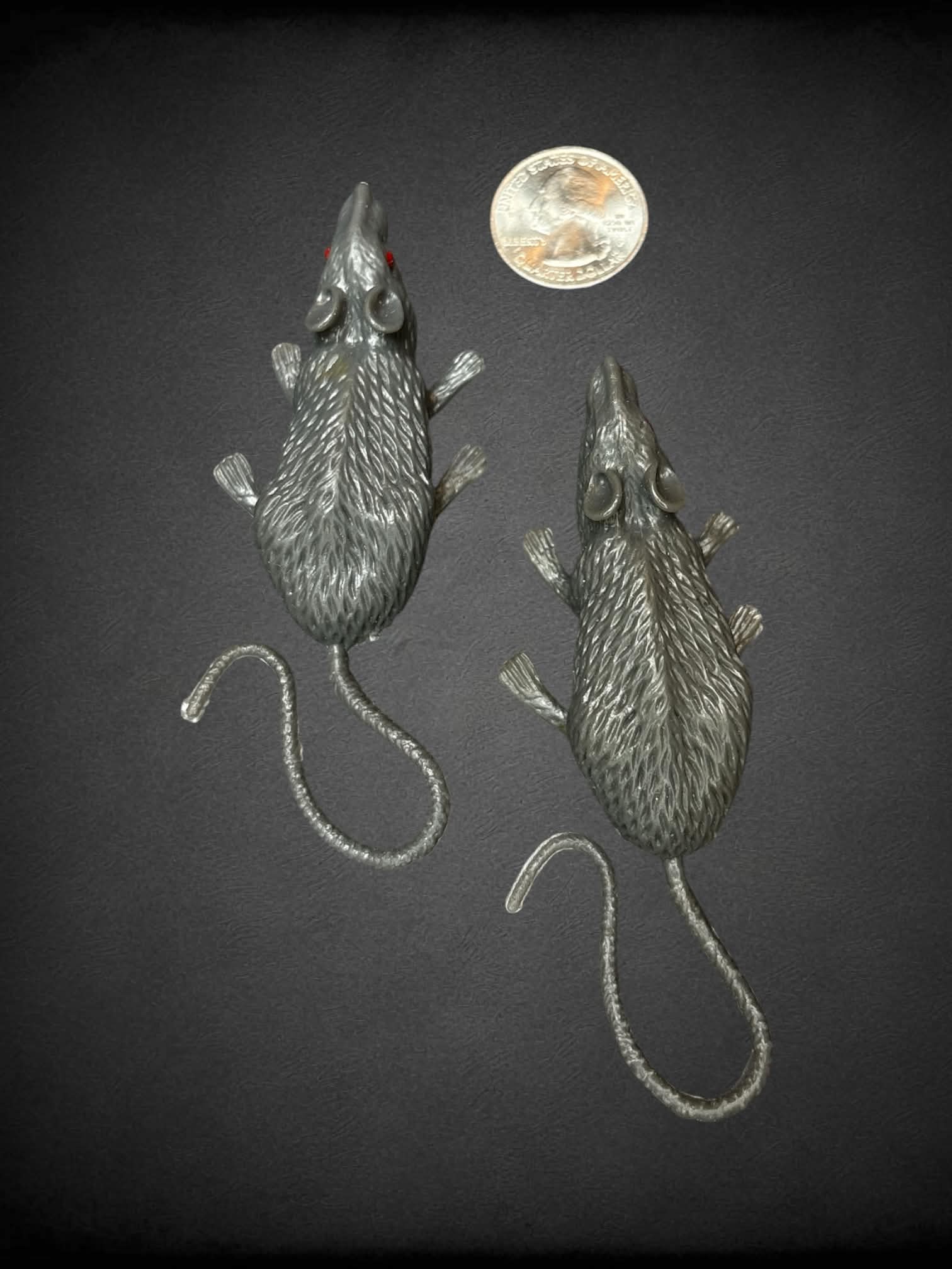 Silver tone rat earrings