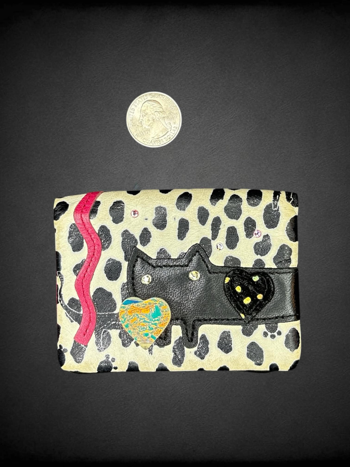 Tsumori Chisato designer black & white leather wallet with cat design