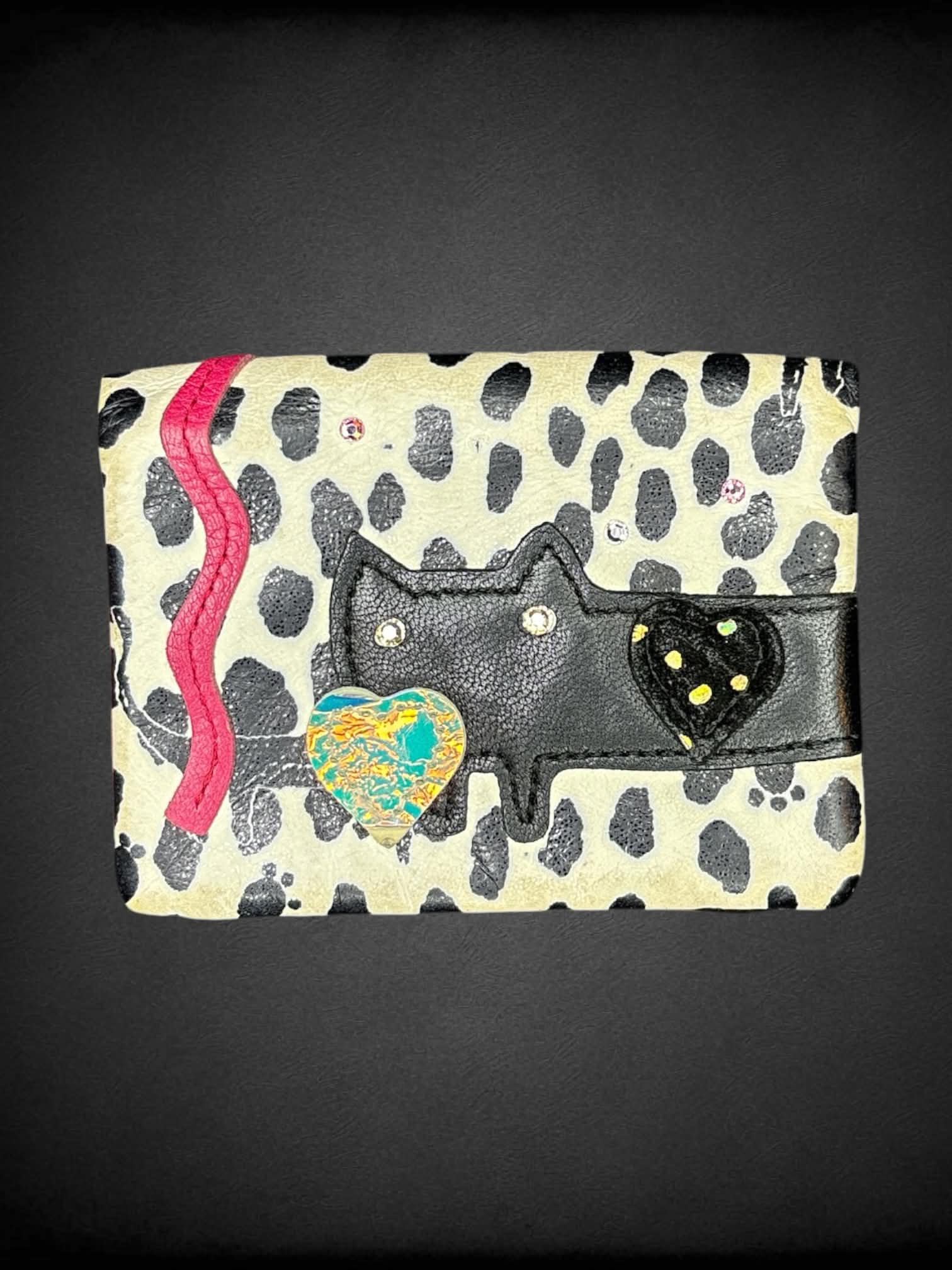Tsumori Chisato designer black & white leather wallet with cat design