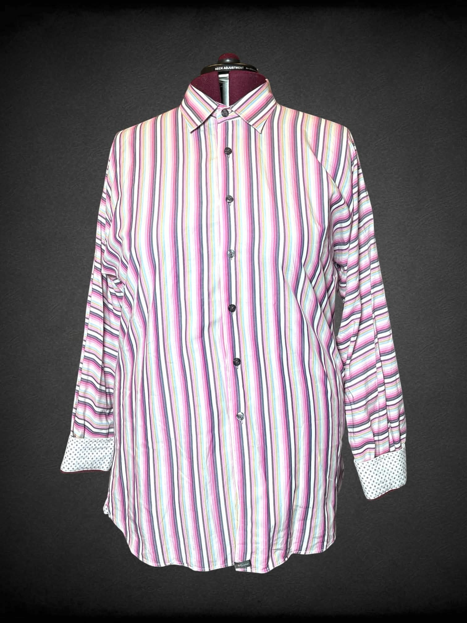 2X XMI Signature vintage white button-up shirt with pink striped pattern