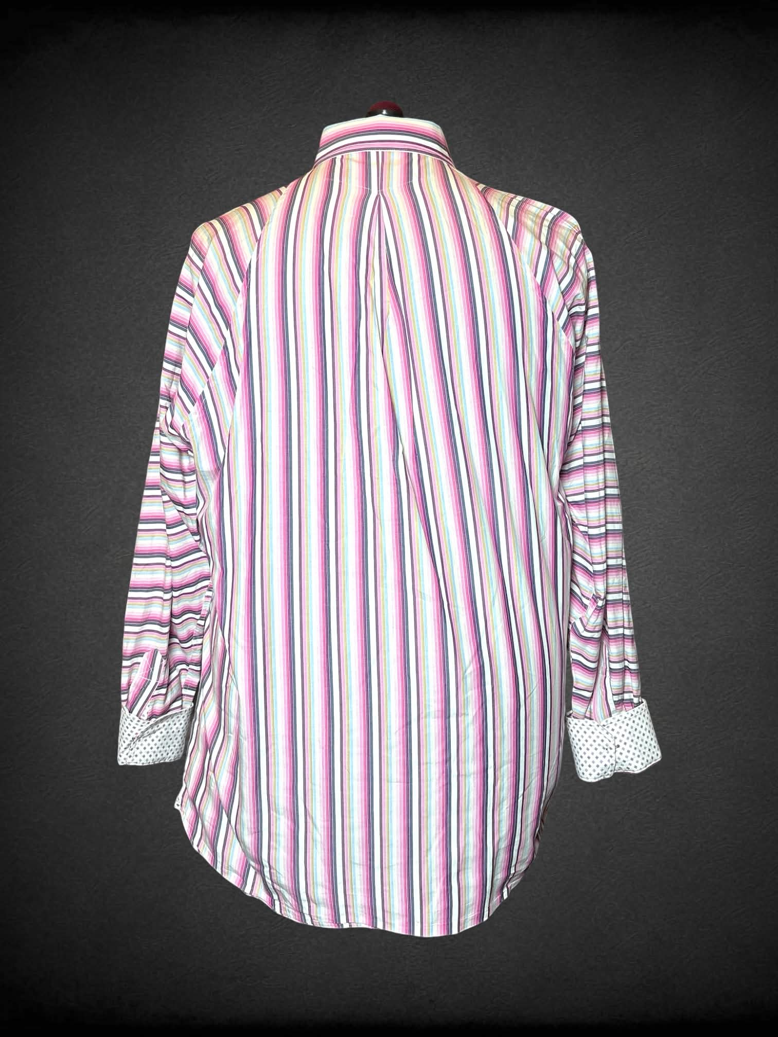 2X XMI Signature vintage white button-up shirt with pink striped pattern