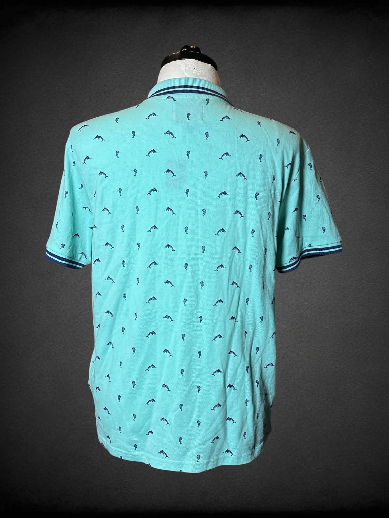 1X Urban Heritage Resort NWT   teal polo with swordfish and seahorse pattern