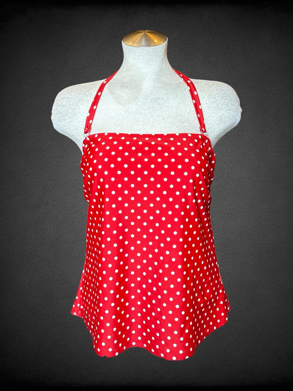 L Torrid vintage red swimsuit top with white polka-dot pattern