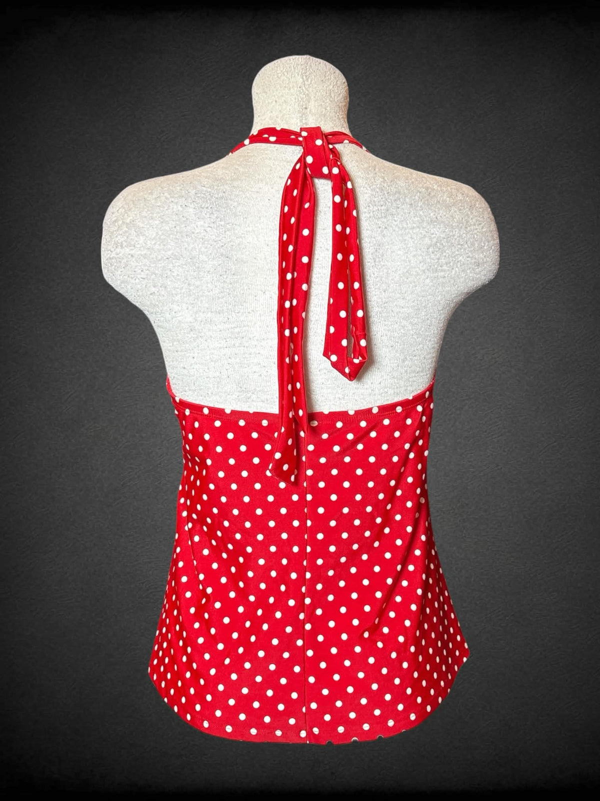 L Torrid vintage red swimsuit top with white polka-dot pattern