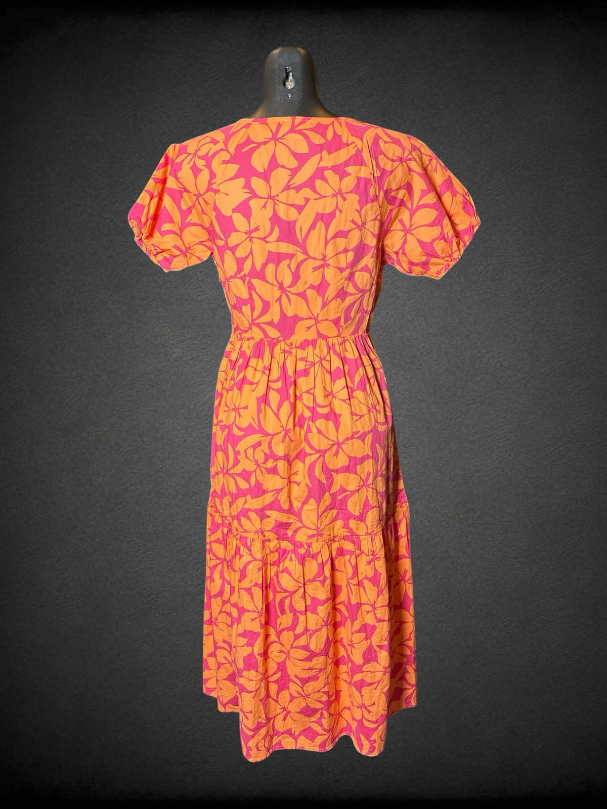 S J.Crew pink dress with orange hibiscus flower pattern, pockets, and zipper on side