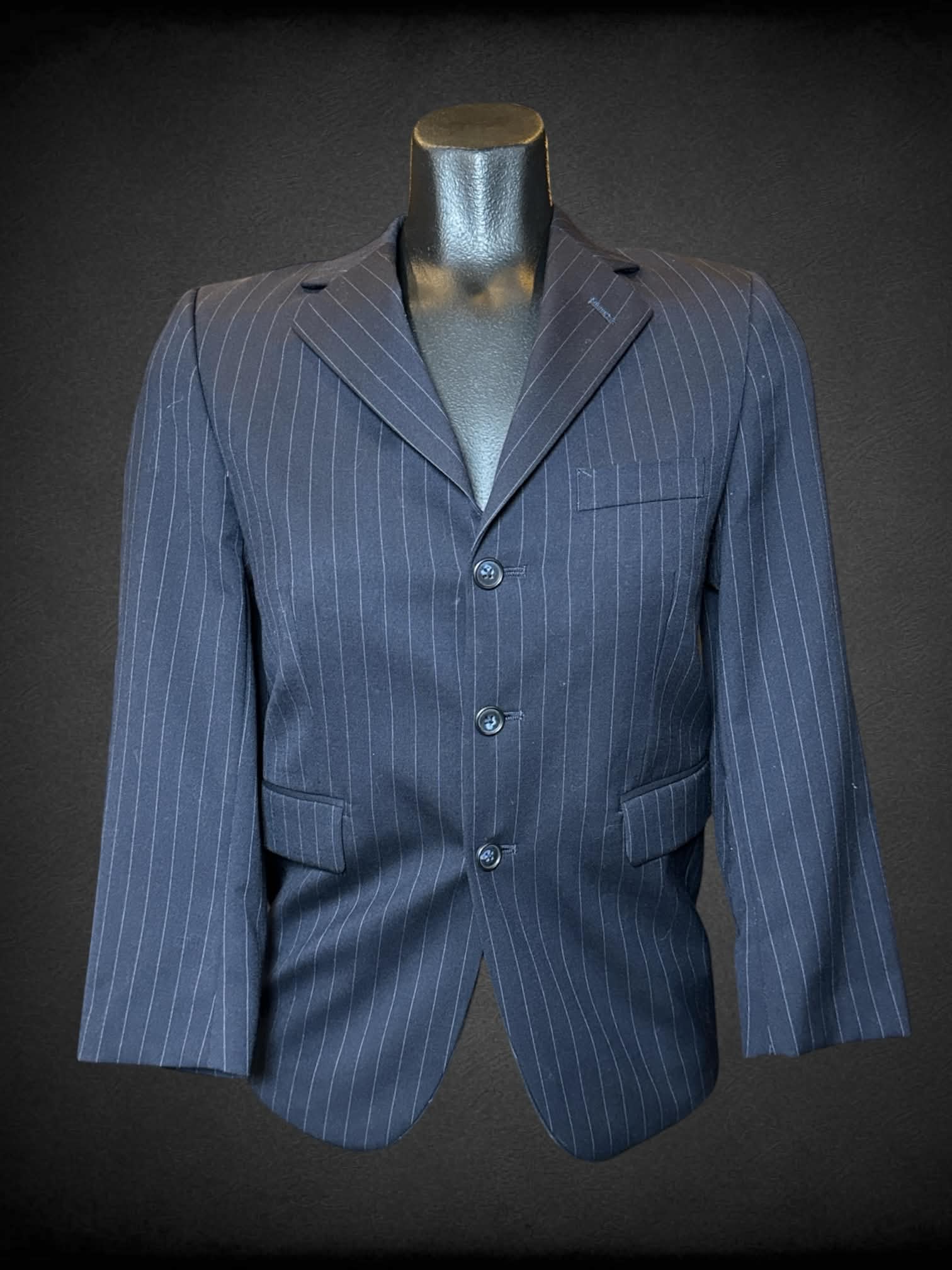 XS Joseph Abboud navy wool blazer with striped pattern, and faux pockets on front