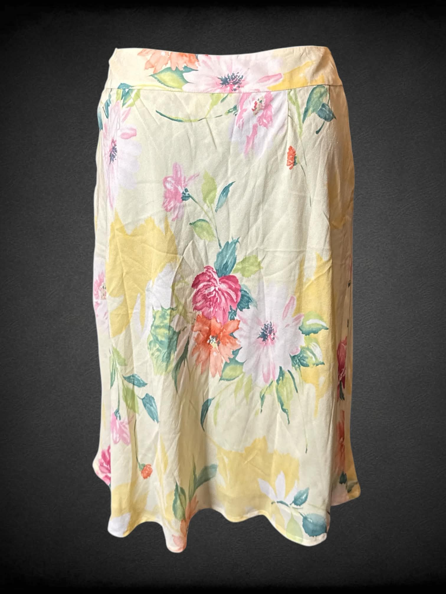 S Talbots vintage yellow silk skirt with floral pattern, and zipper with buttons on side