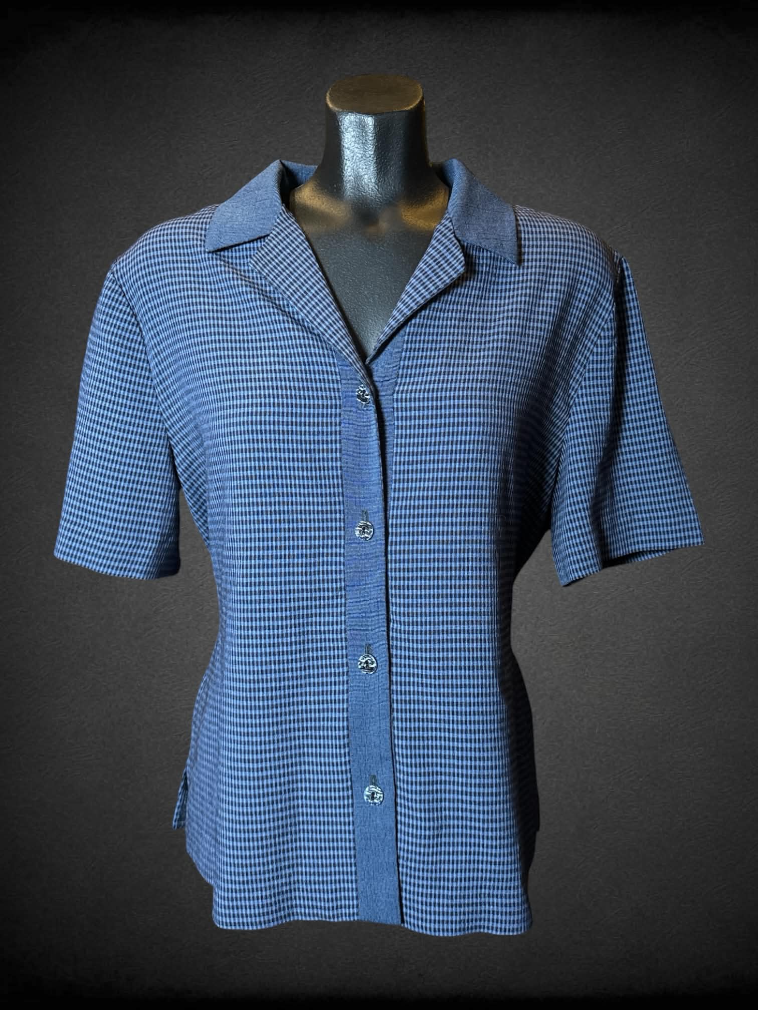 M Sag Harbour vintage blue plaid button-up shirt with waist tie on back