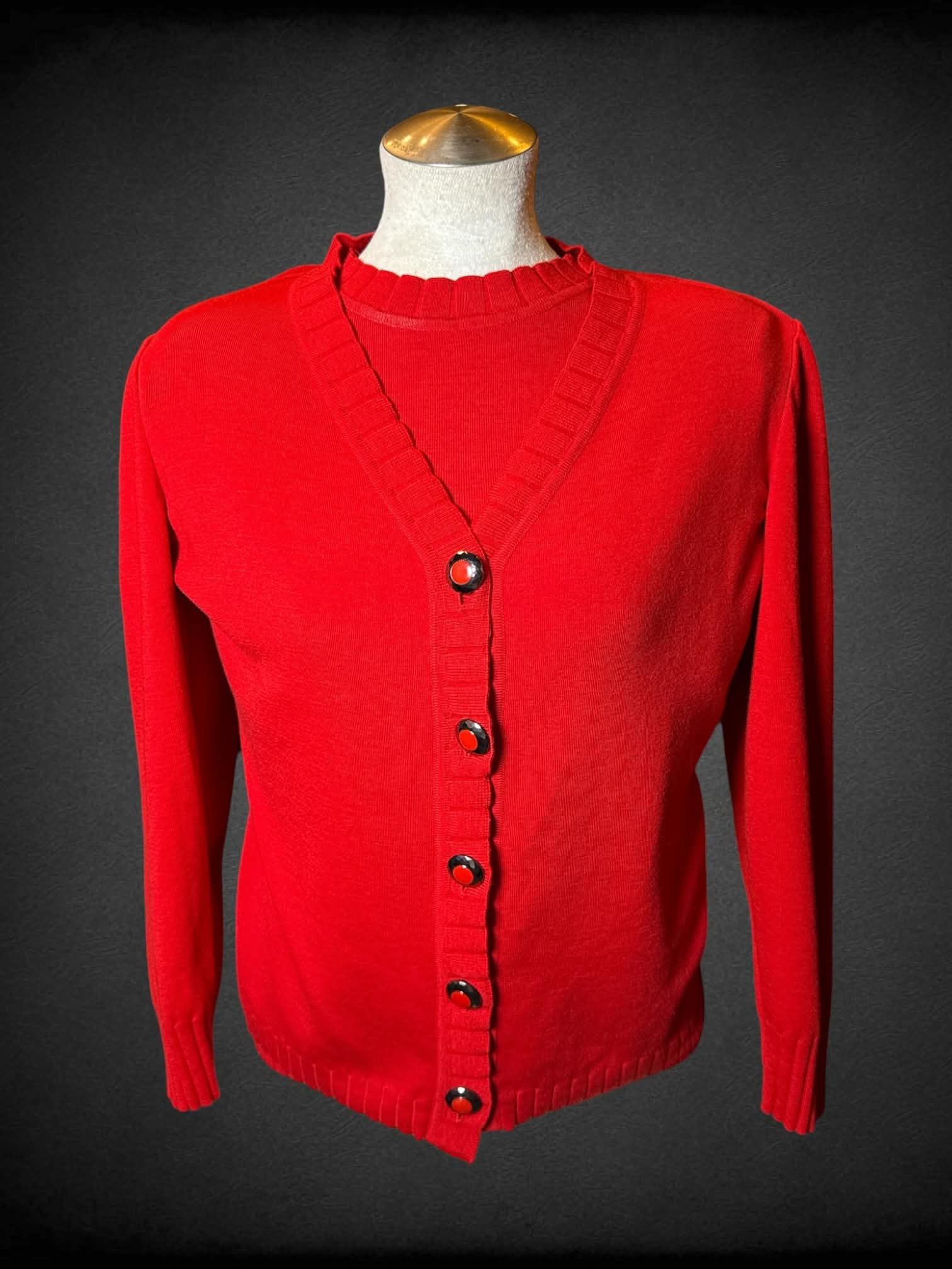 L Stizzoli two-piece set red wool top with button-up sweater