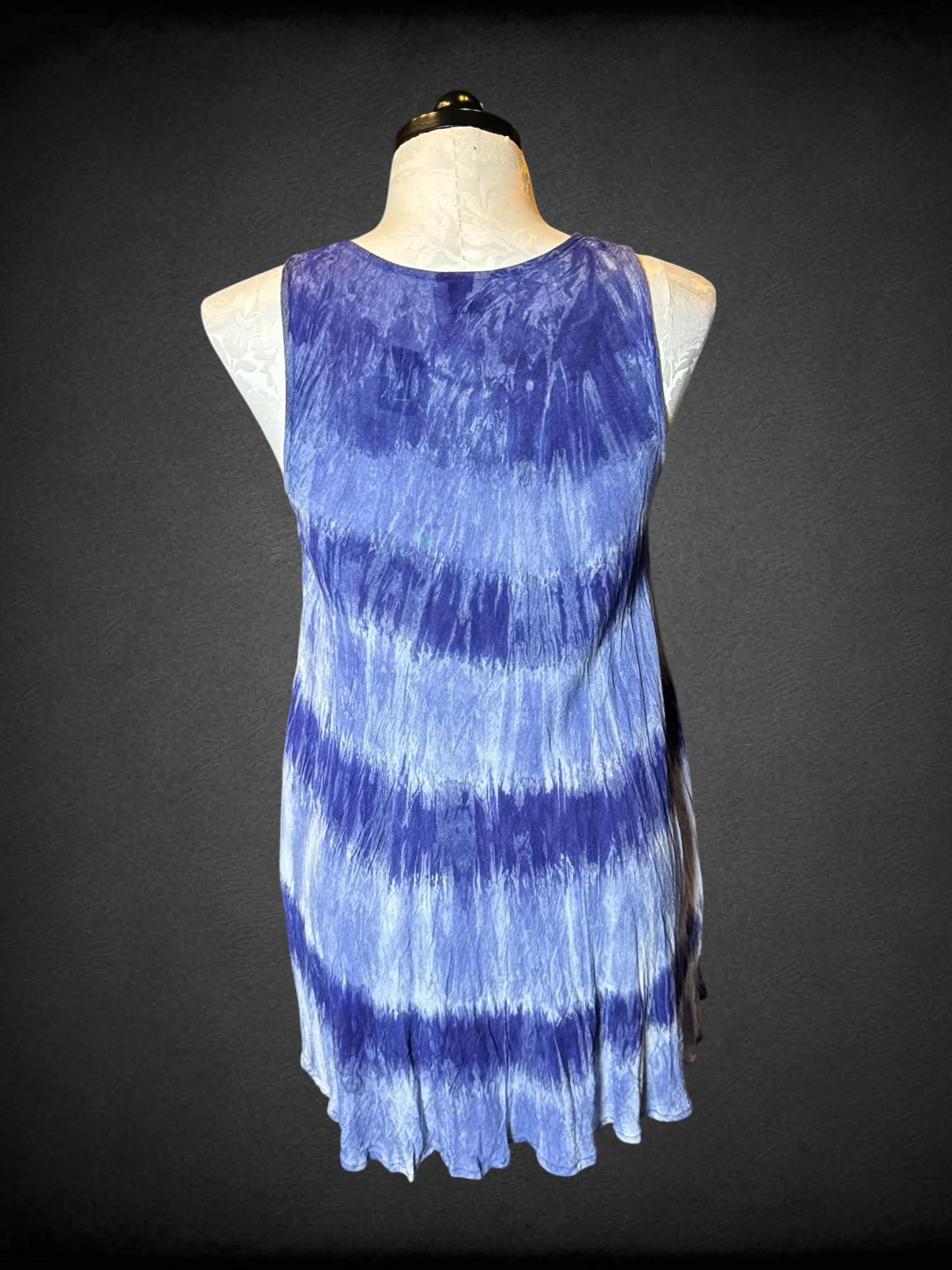 XL Advanced blue & purple tie-die short dress with embroidery on neckline