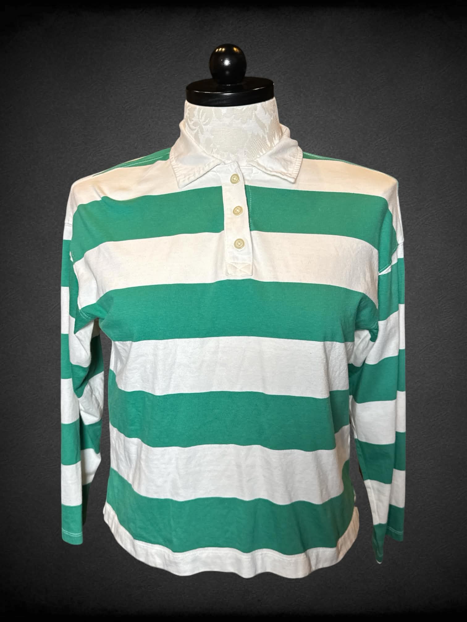 0X Old Navy green & white striped long-sleeved polo
