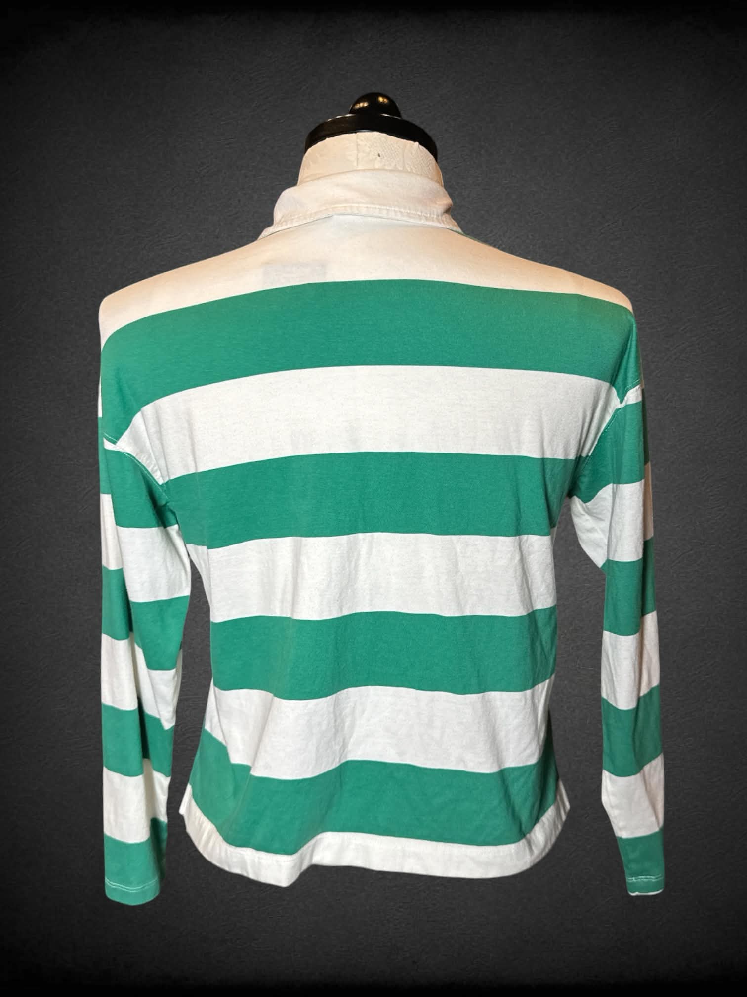 0X Old Navy green & white striped long-sleeved polo
