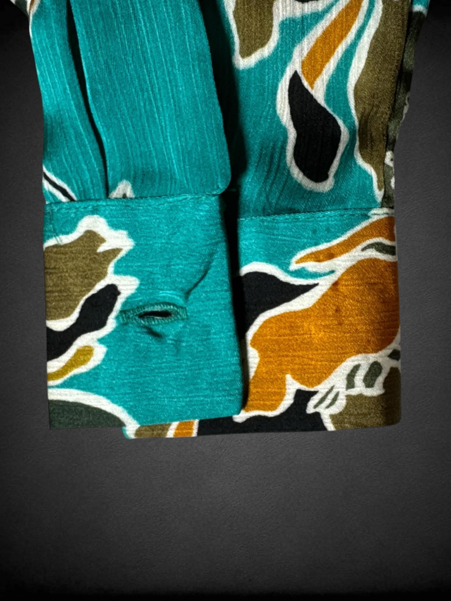 0X Ninety teal button-up shirt with brown floral pattern