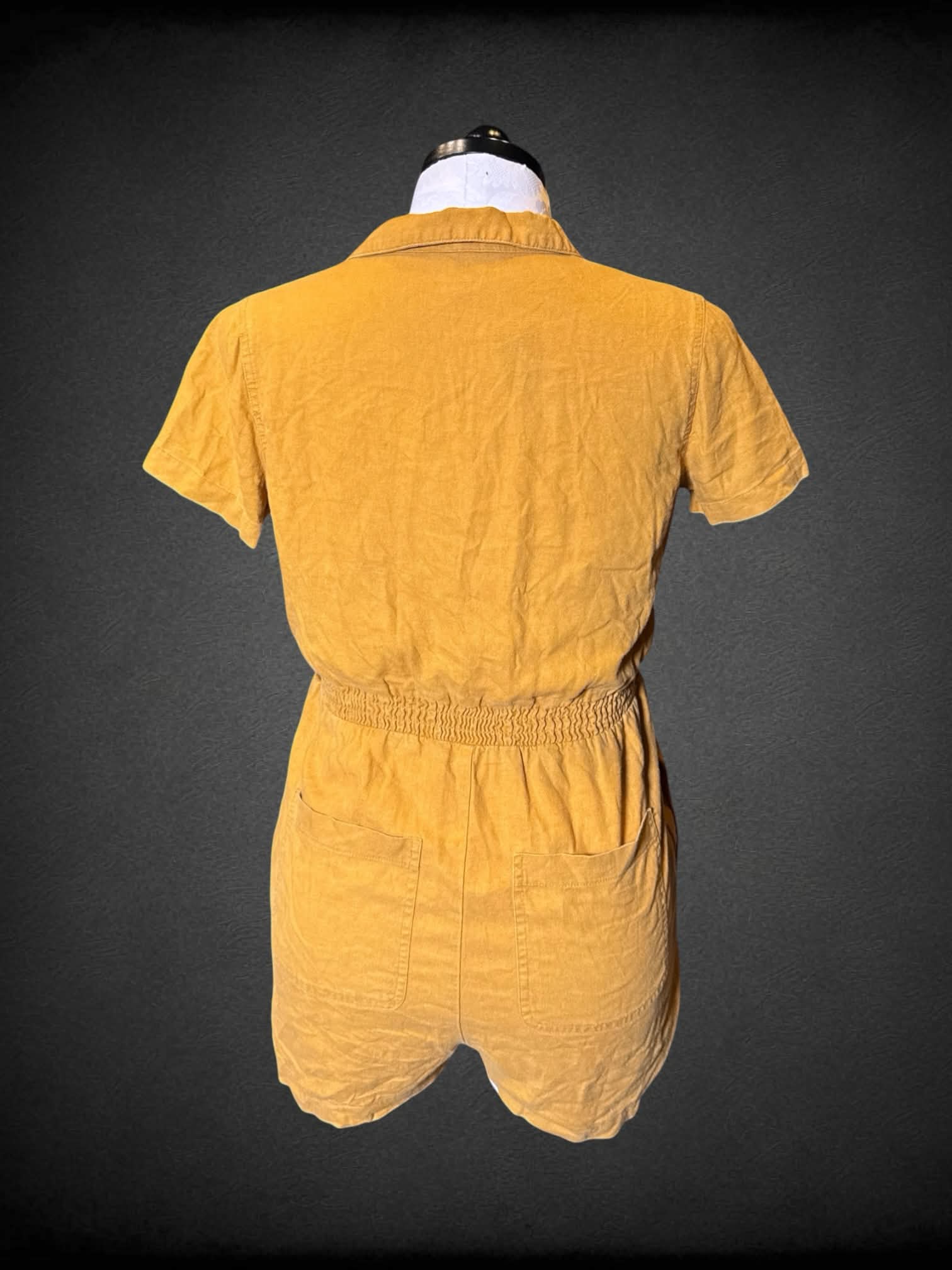 0X Universal Threads mustard yellow jumpsuit with buttons on front, and shirred waist