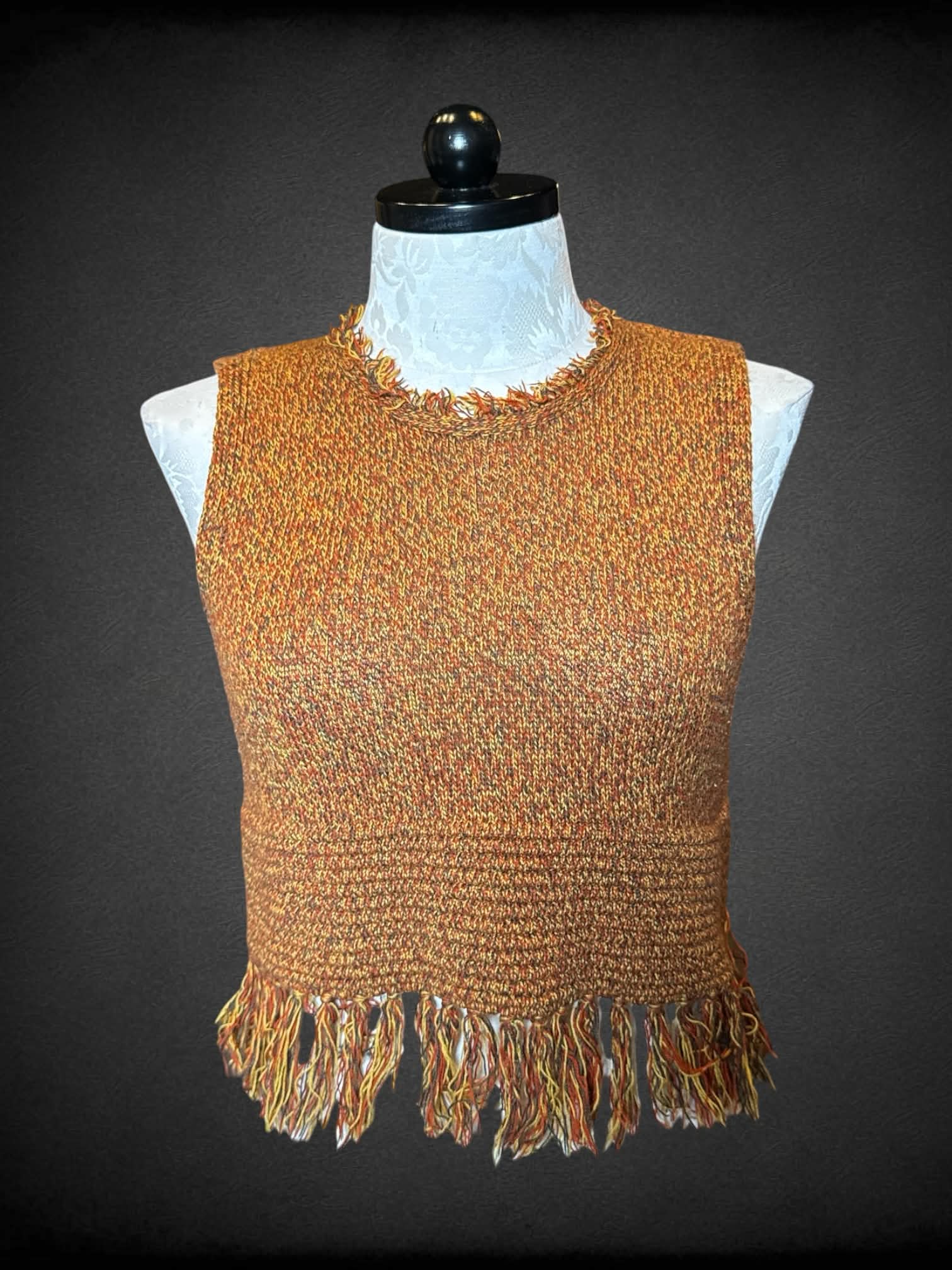 1X Earthbound brown knit sleeveless top with tassel hemline