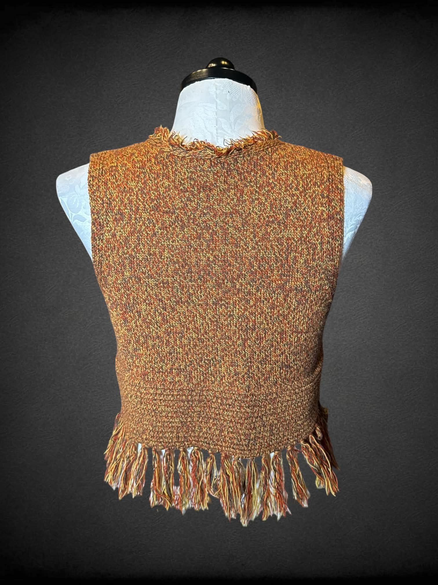 1X Earthbound brown knit sleeveless top with tassel hemline