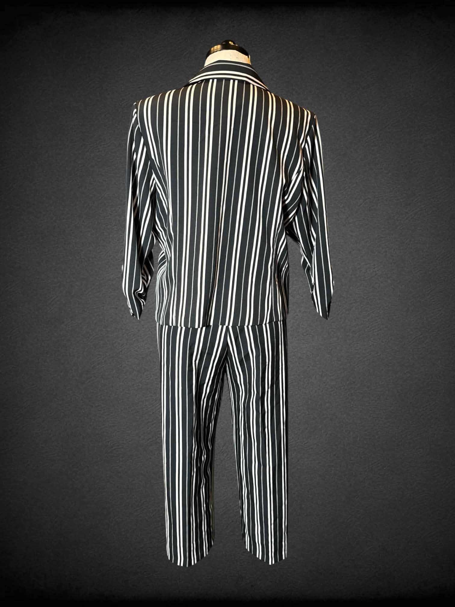 1X Ashley Stewart black and white striped two-piece set with formal pants, and blazer