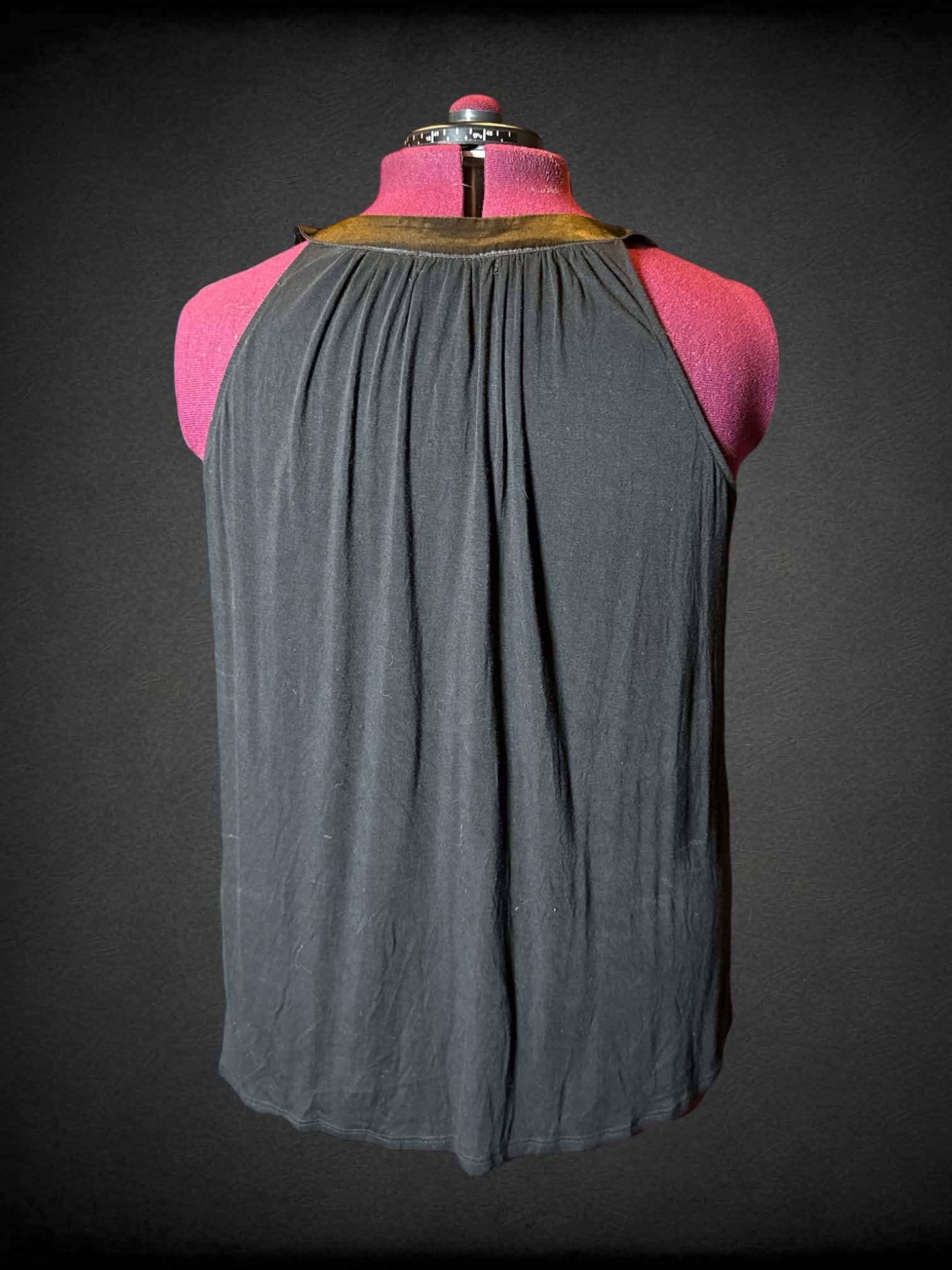 2X Carole Hochman black blouse with “silk-like” neckline, and embroidered floral design on front