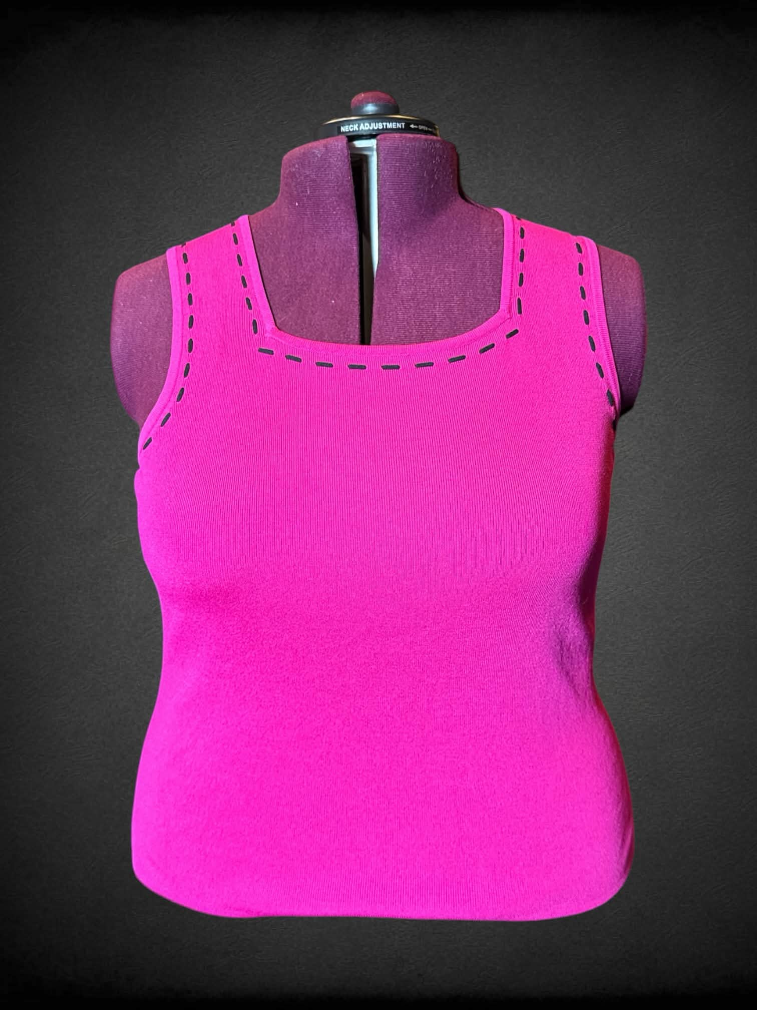 2X Grace Elements vintage hot pink ribbed tank top with decorative black stitching on neckline