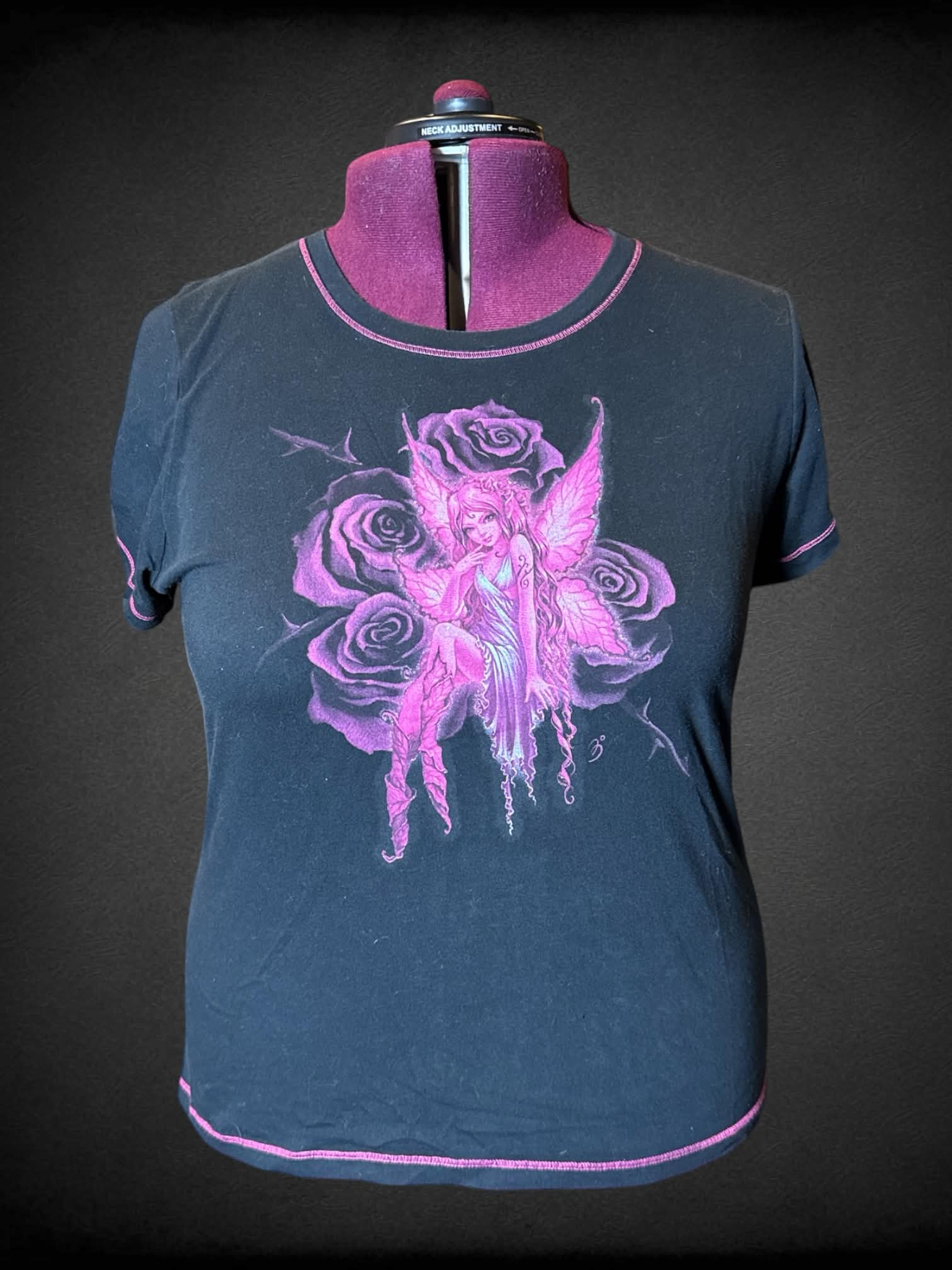 2X Trick Fairies black t shirt with sparkly pink fairy graphic on front