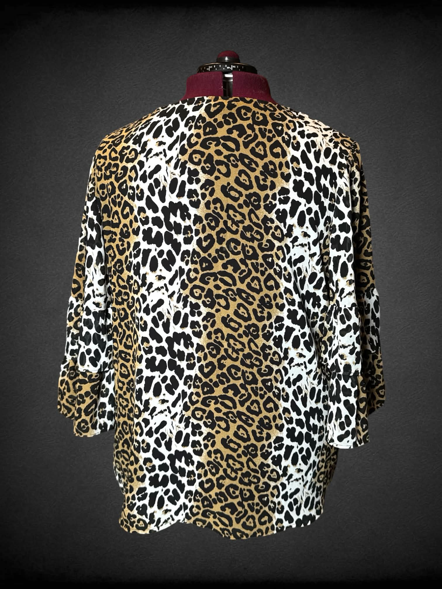 2X Ashley Stewart semi-sheer brown button-up blouse with leopard print design