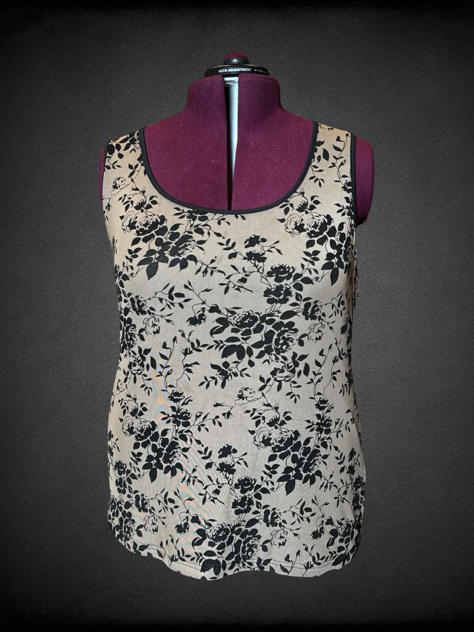 3X BloomChic black and brown mesh tank top with velvet-like floral pattern