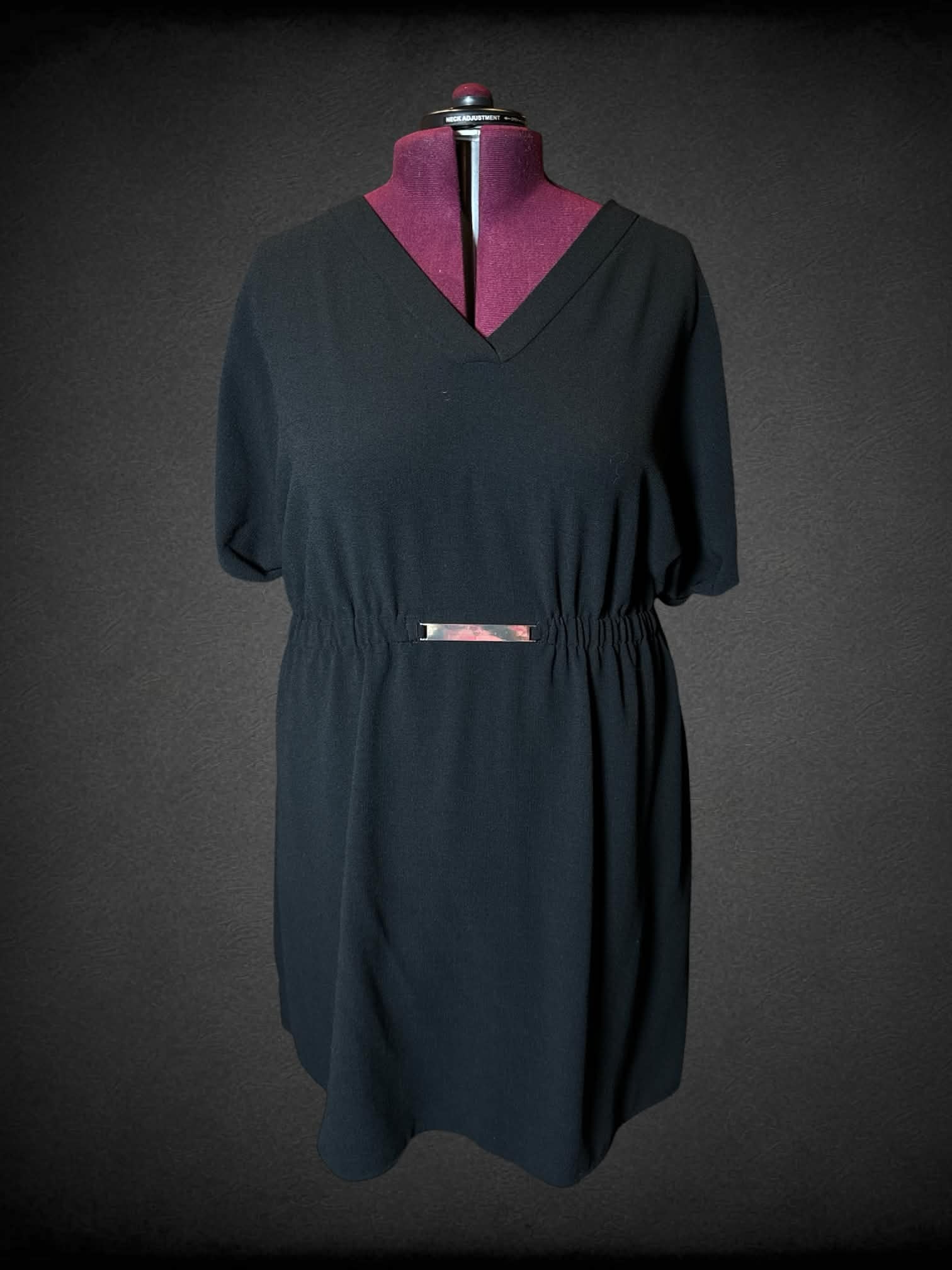 3X Lane Bryant black dress with cinched waist and decorative metal belt on front
