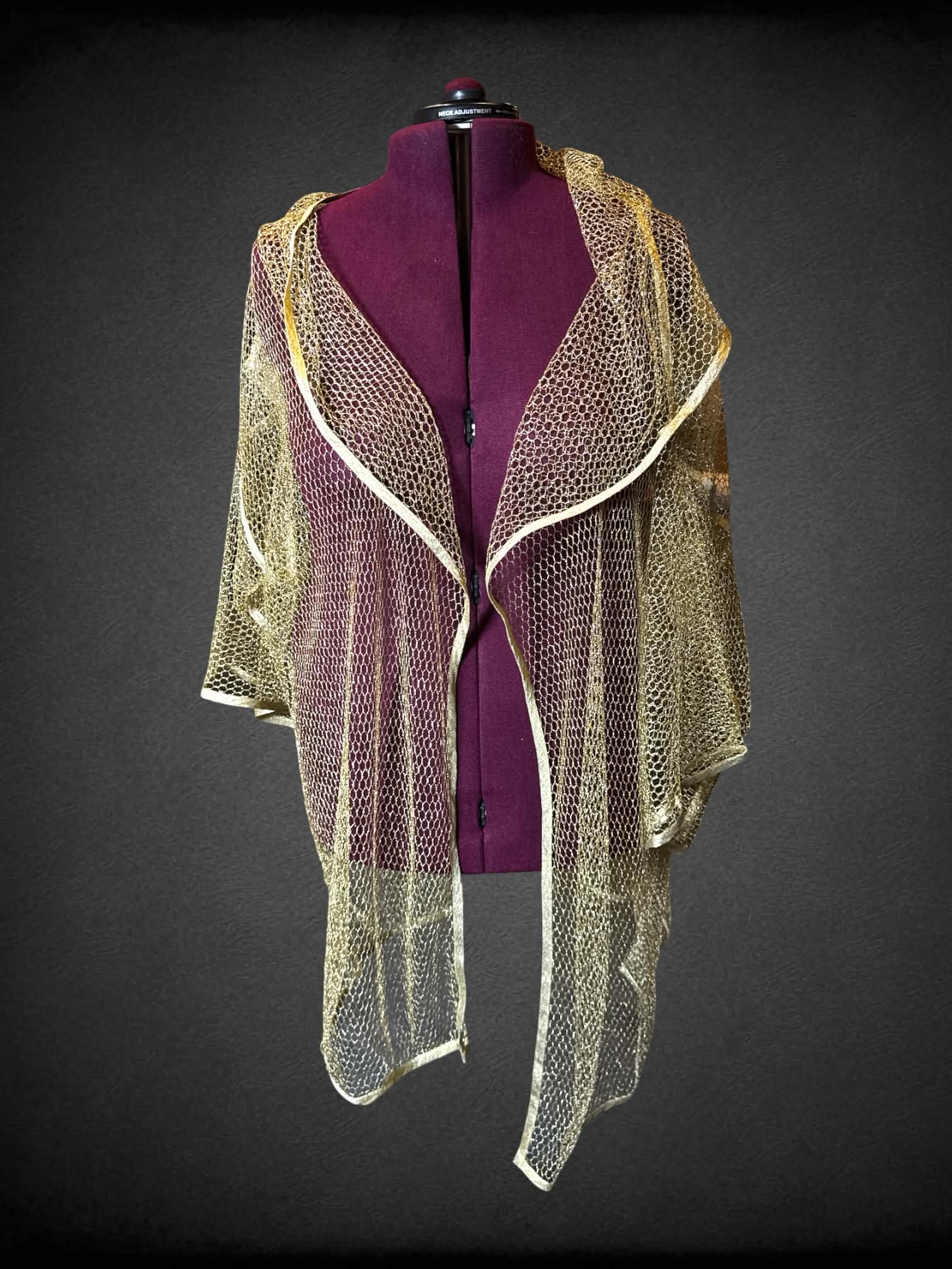 6X Gottex vintage gold fishnet hooded cardigan