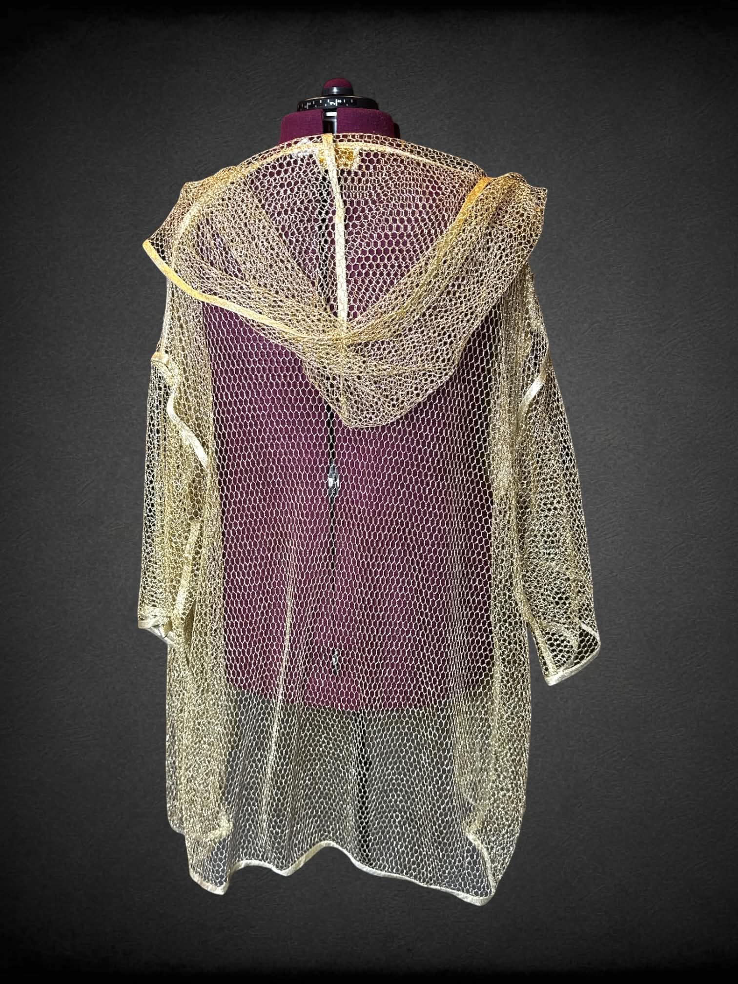 6X Gottex vintage gold fishnet hooded cardigan