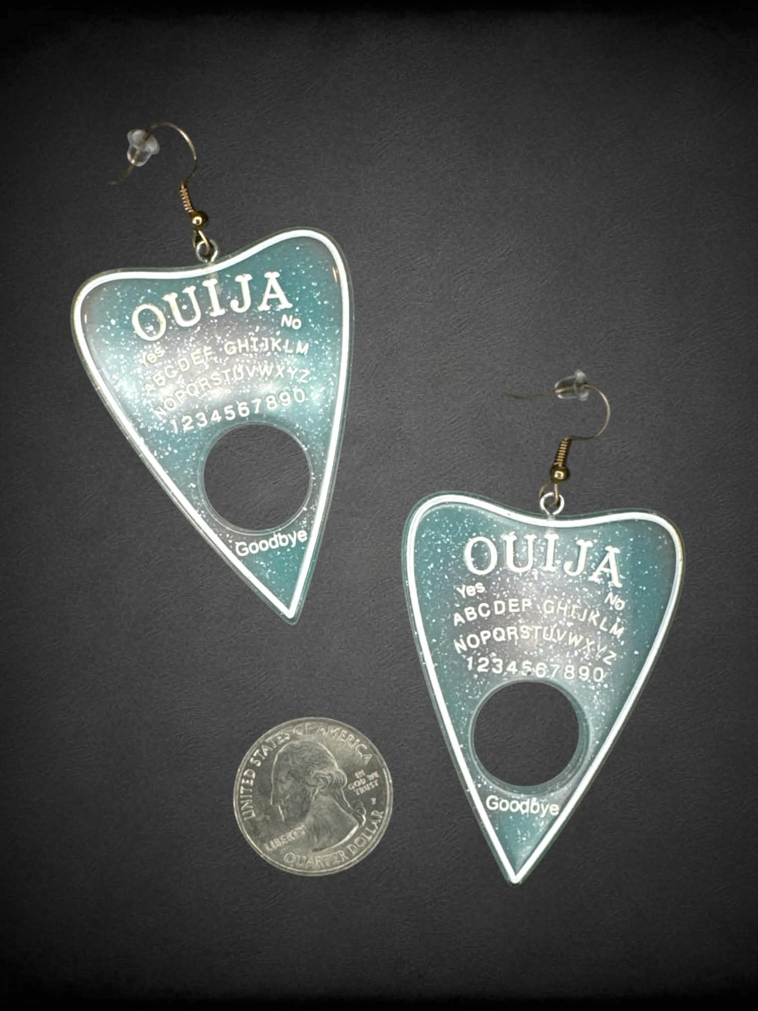 Sparkly pastel ouija planchette earrings