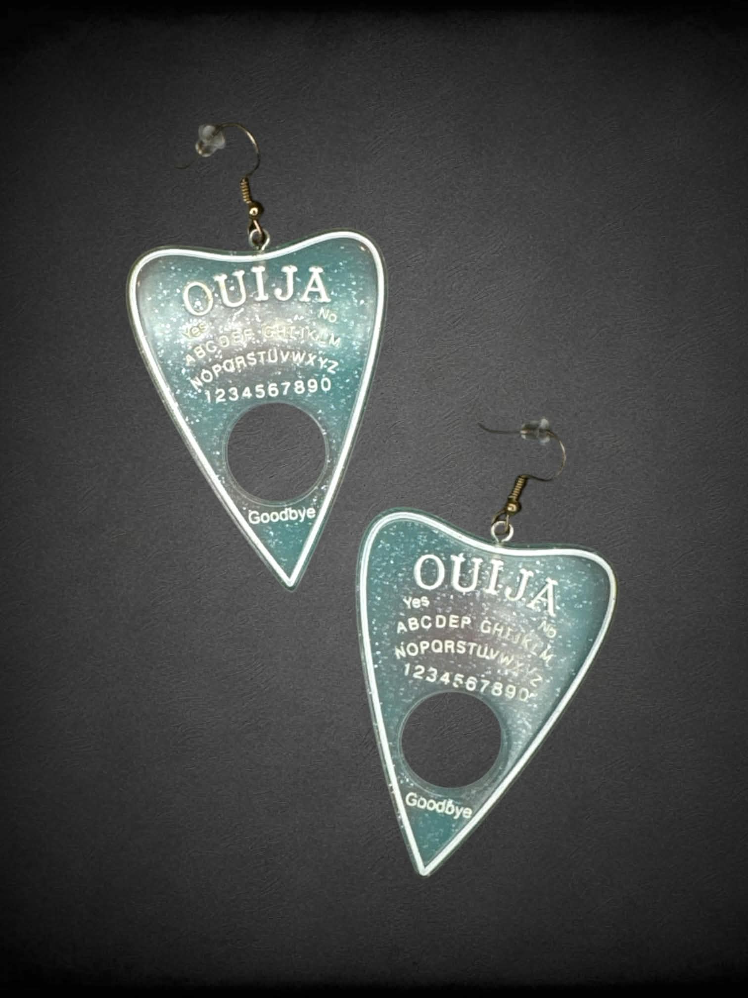Sparkly pastel ouija planchette earrings