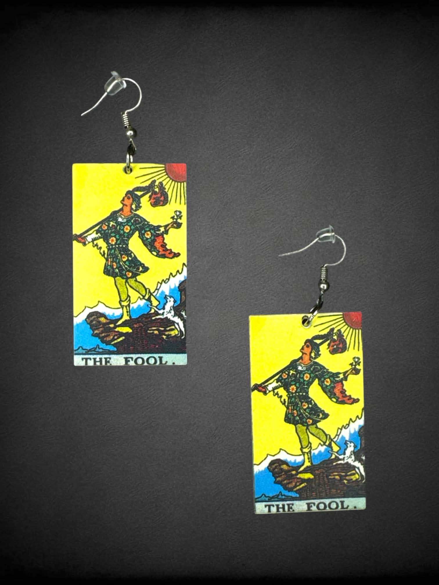 Wooden “The Fool” tarot card earrings