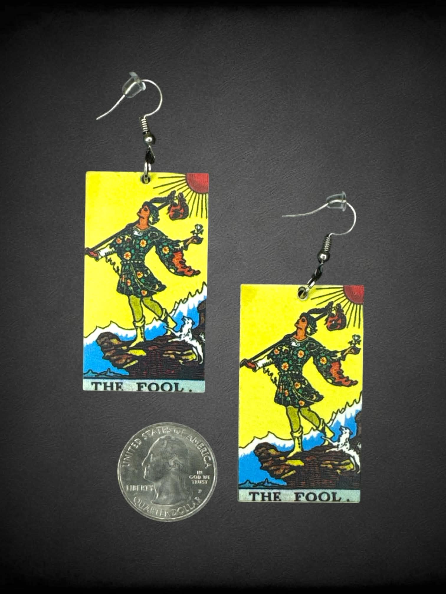 Wooden “The Fool” tarot card earrings