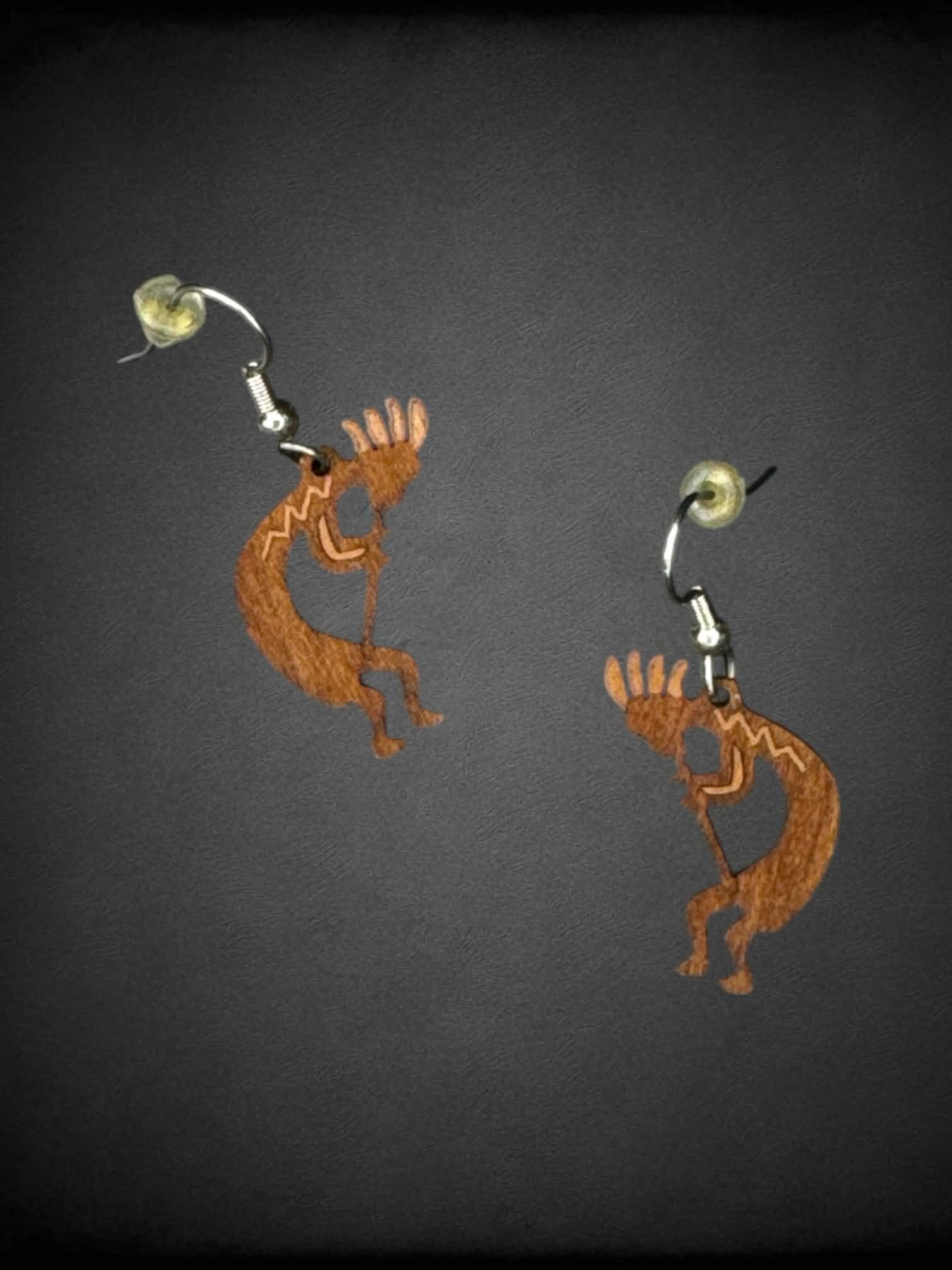 Wooden Kokopelli earrings