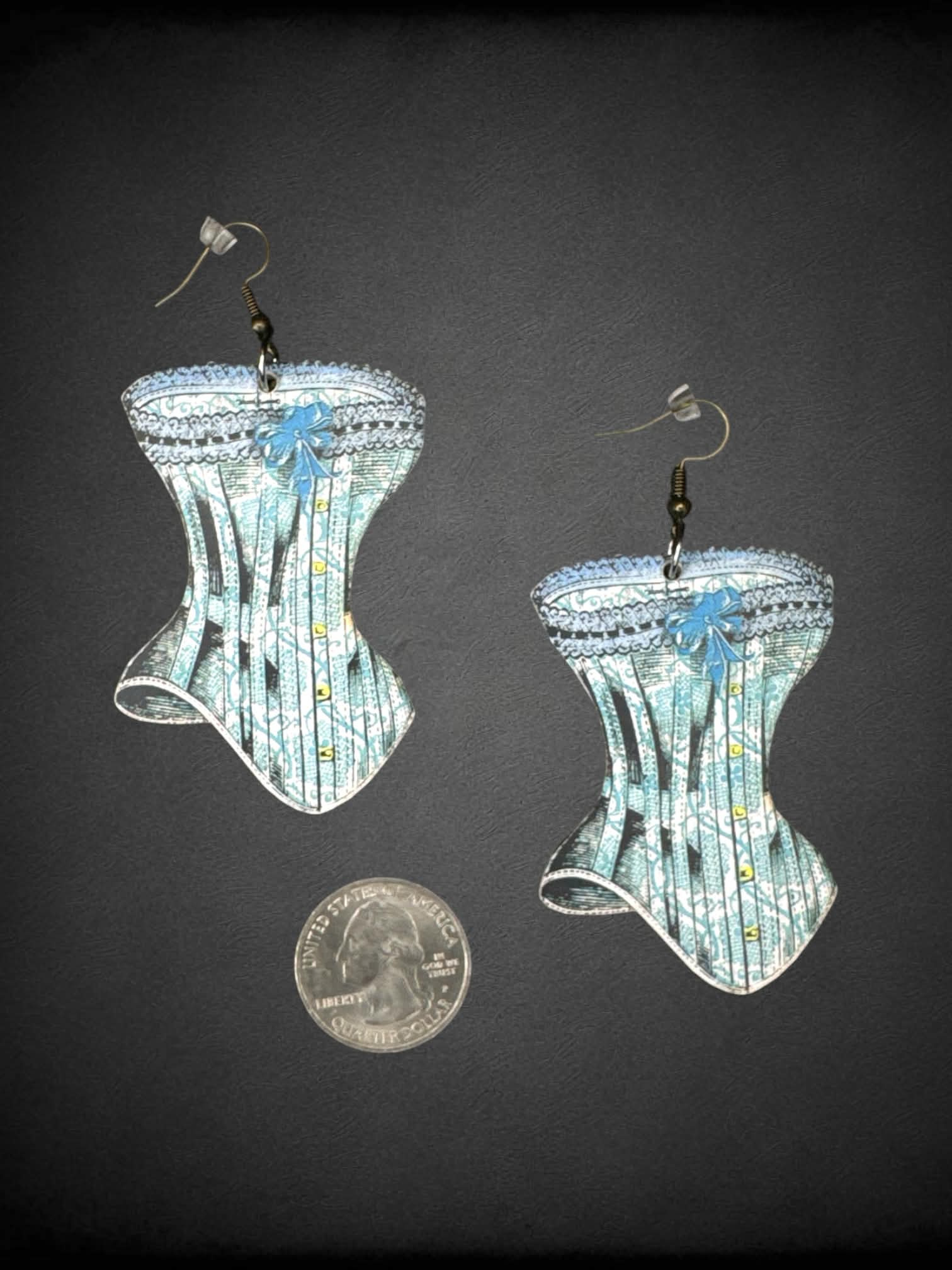 Wooden blue corset earrings
