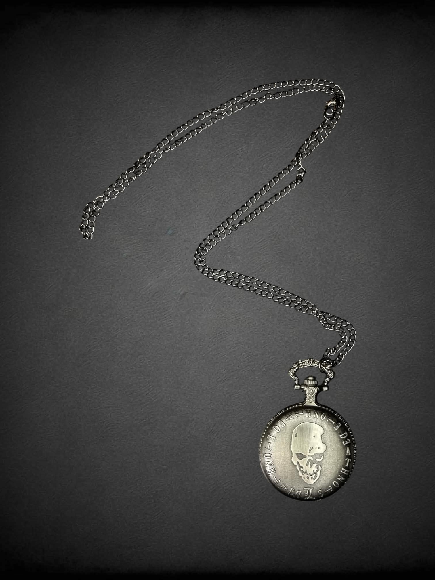 Death Note pocket watch necklace with “Death Note” and “L” symbols