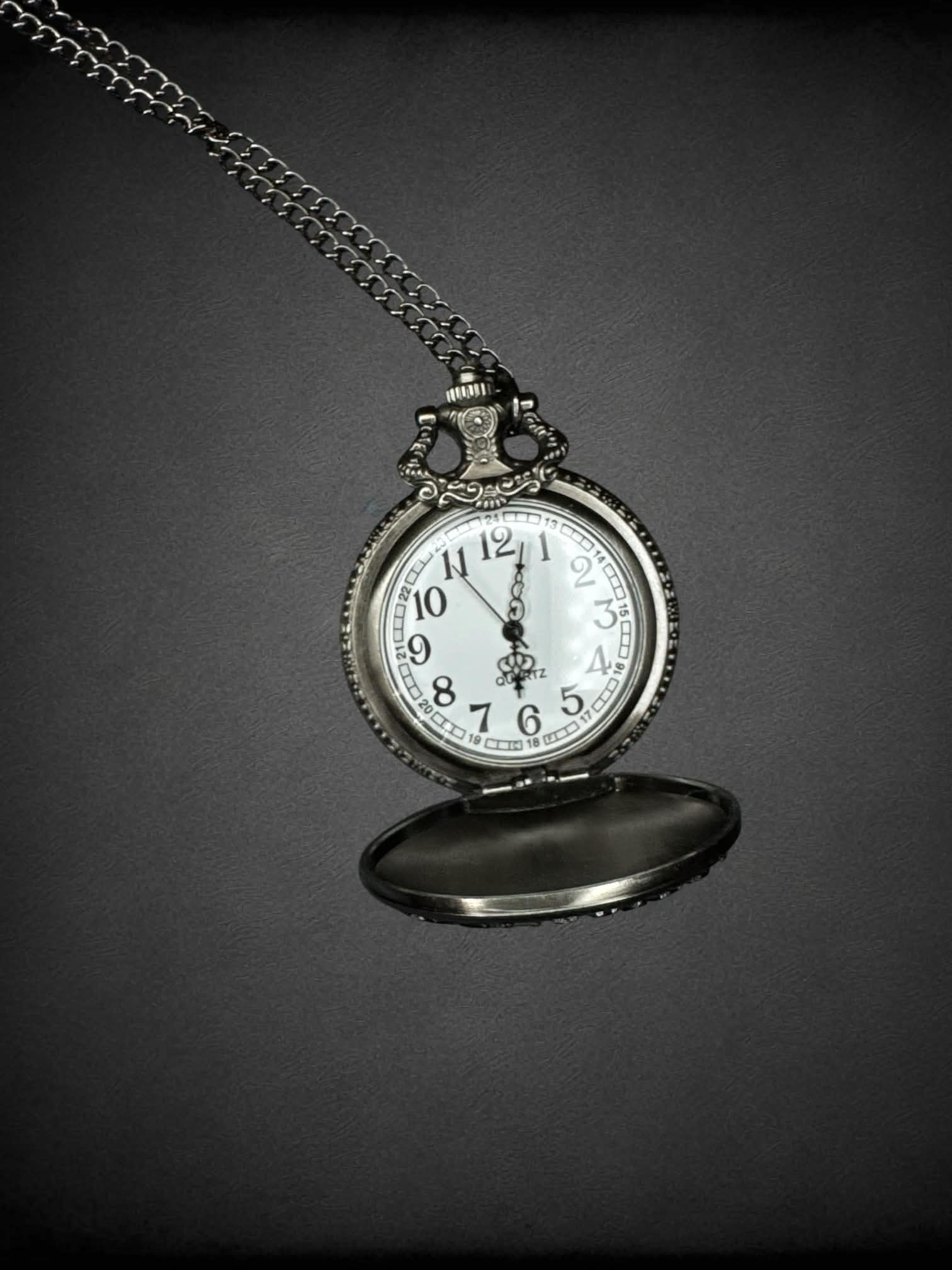 Death Note pocket watch necklace with “Death Note” and “L” symbols
