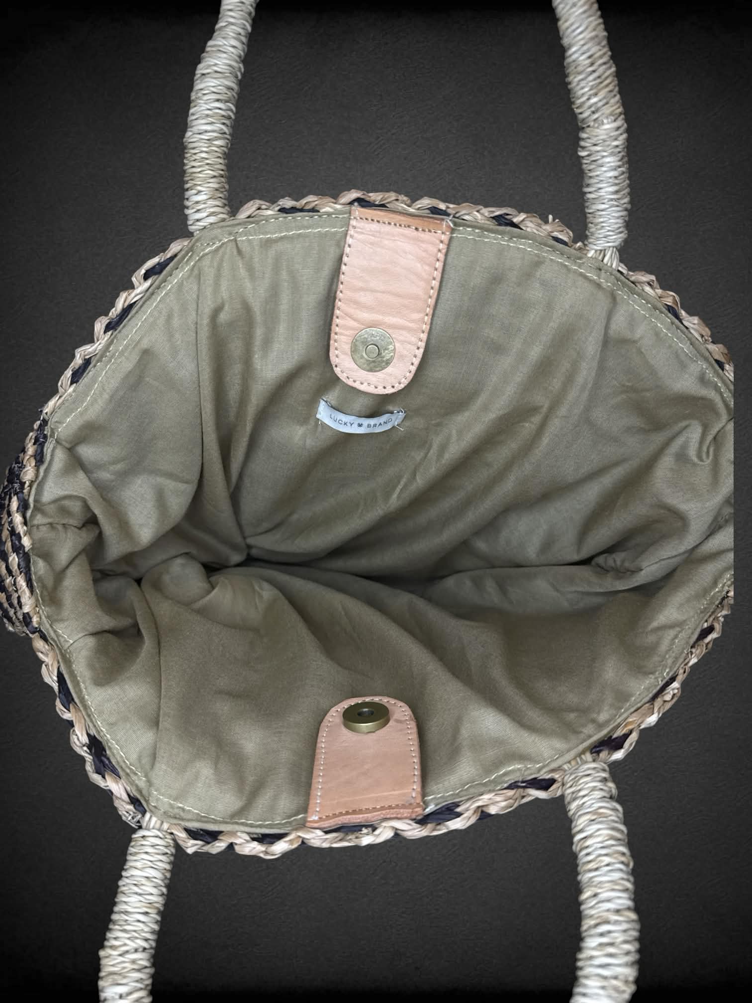 Lucky Brand woven basket shoulder bag with snap button pocket