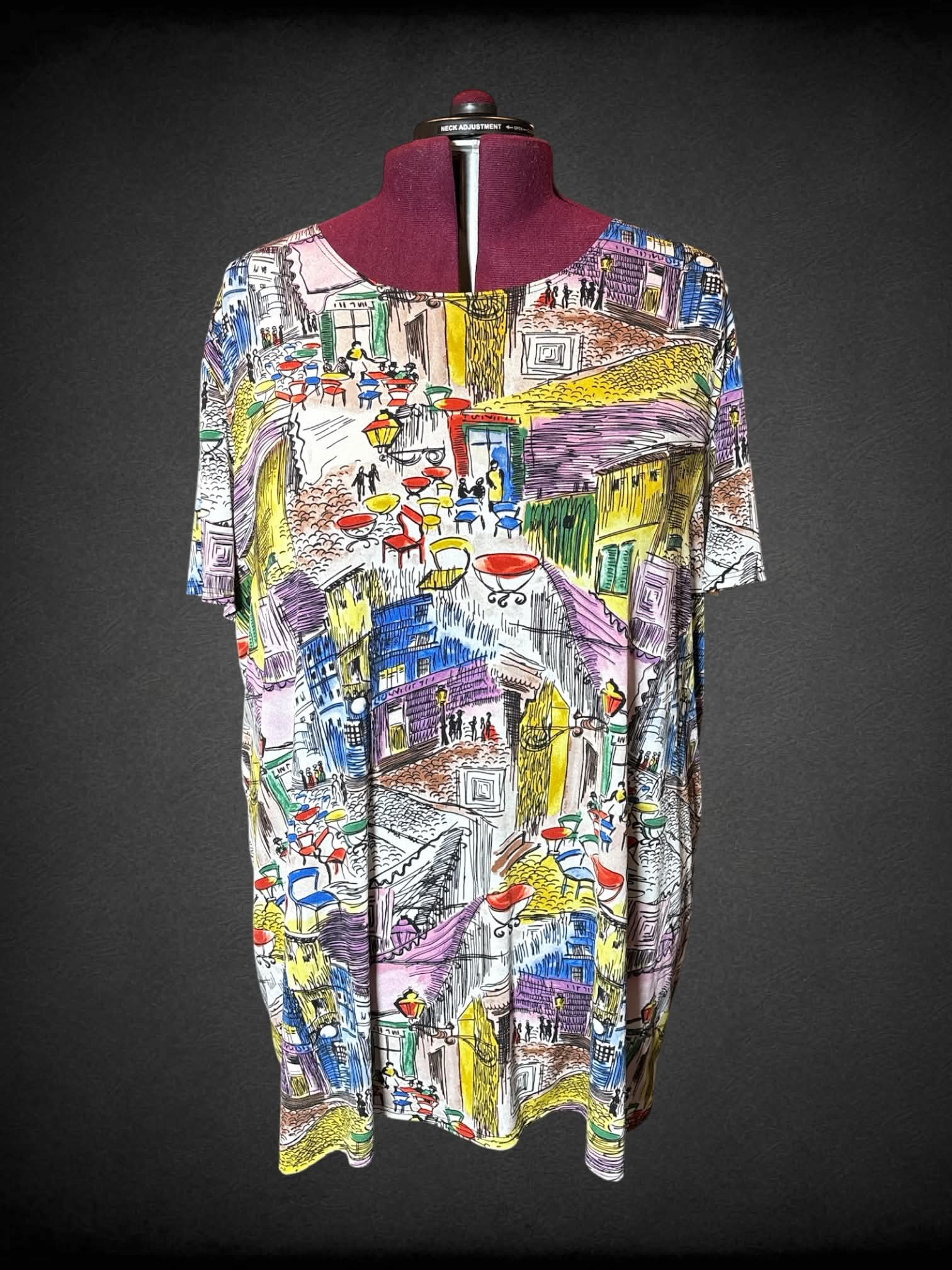 4X North Style vintage white t shirt dress with colorful painted downtown design