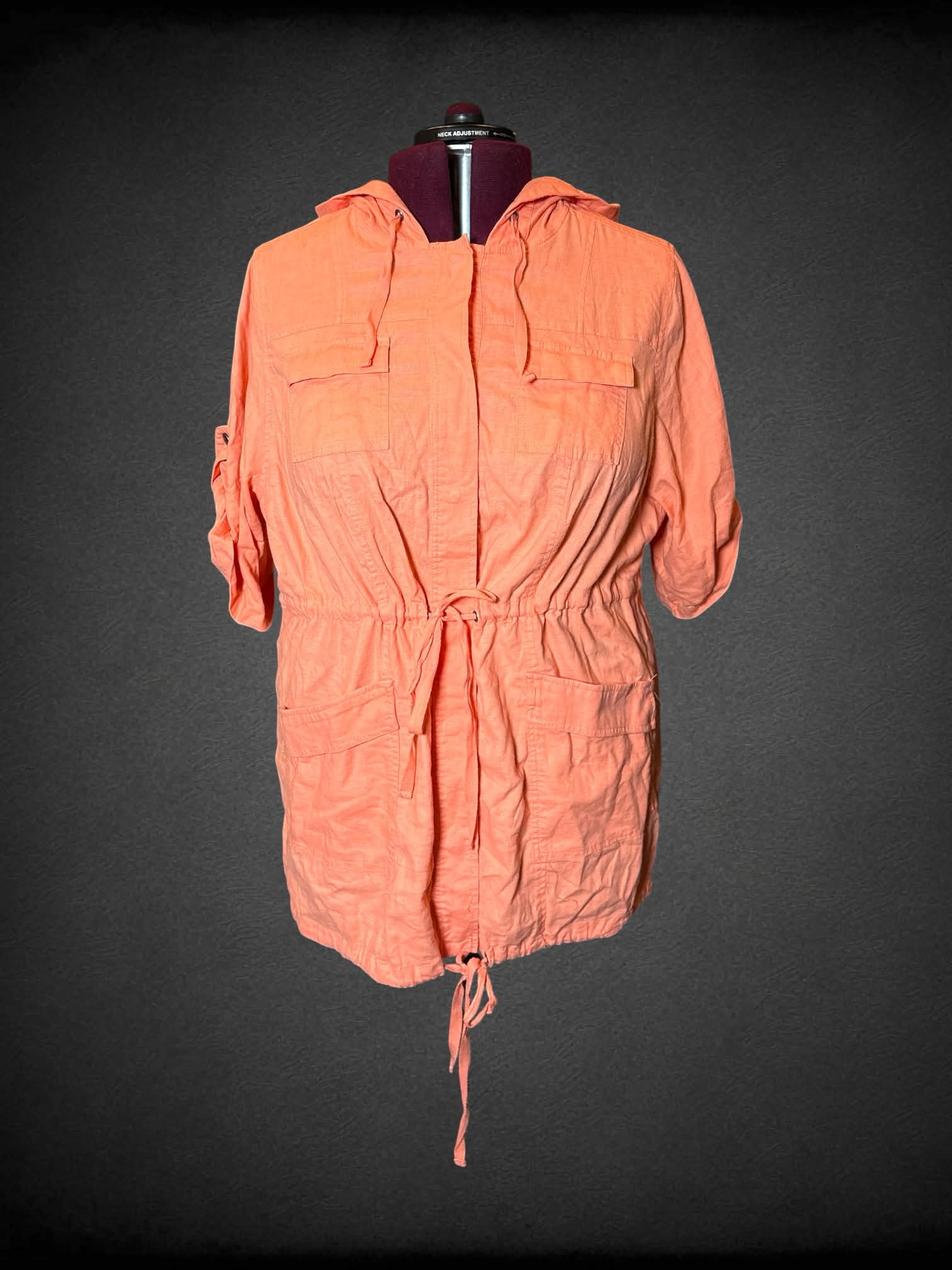 3X Torrid NWT peach coverall button-up short dress with pockets, adjustable tie on waist, and hood