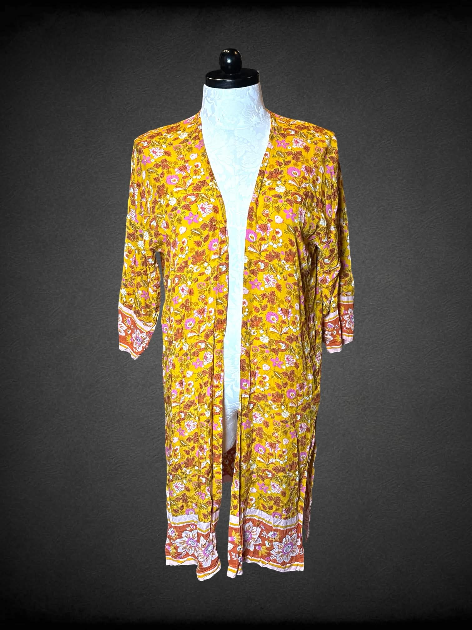 1X Loft mustard yellow flowy cardigan with autumn floral pattern