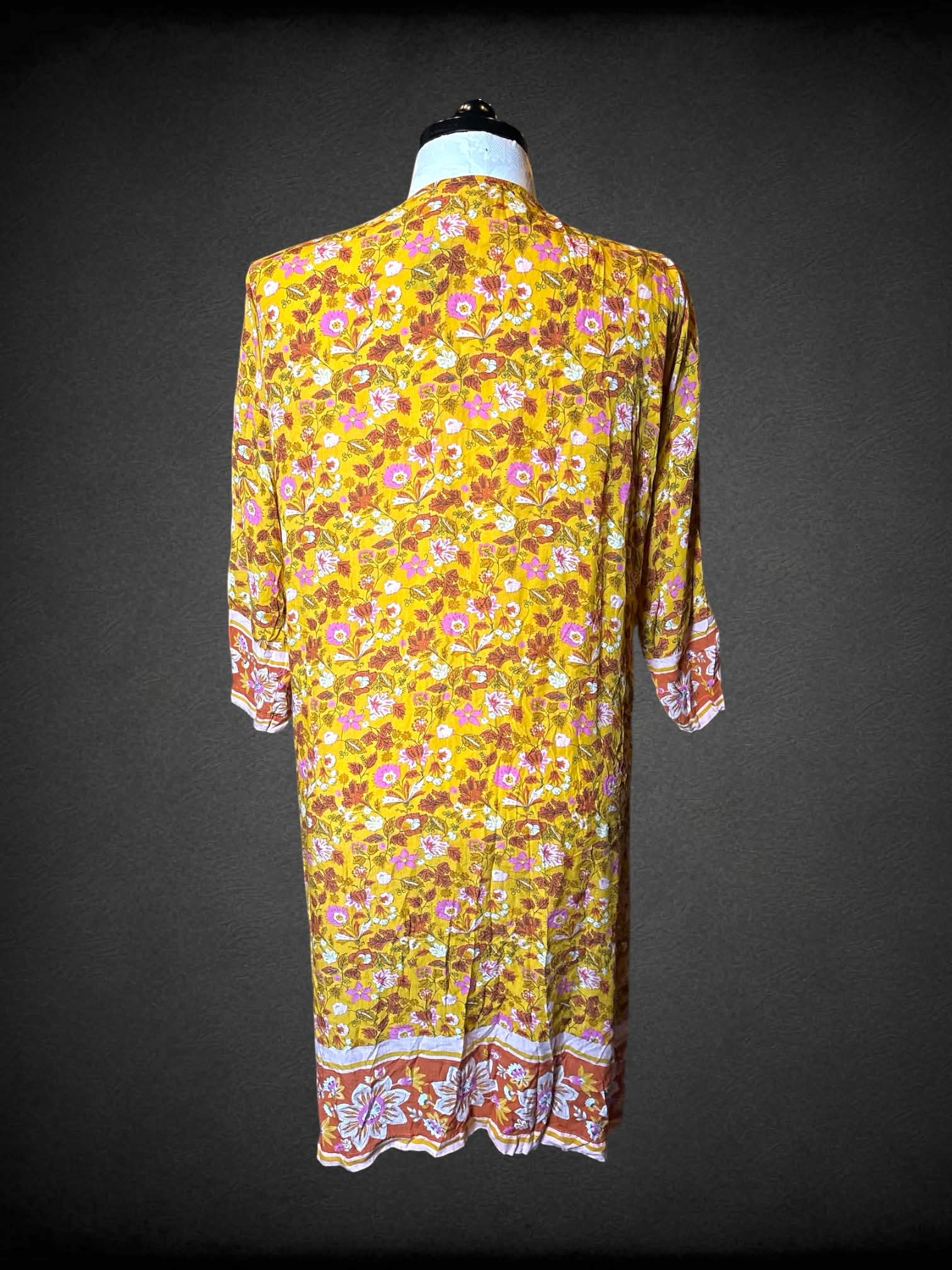 1X Loft mustard yellow flowy cardigan with autumn floral pattern
