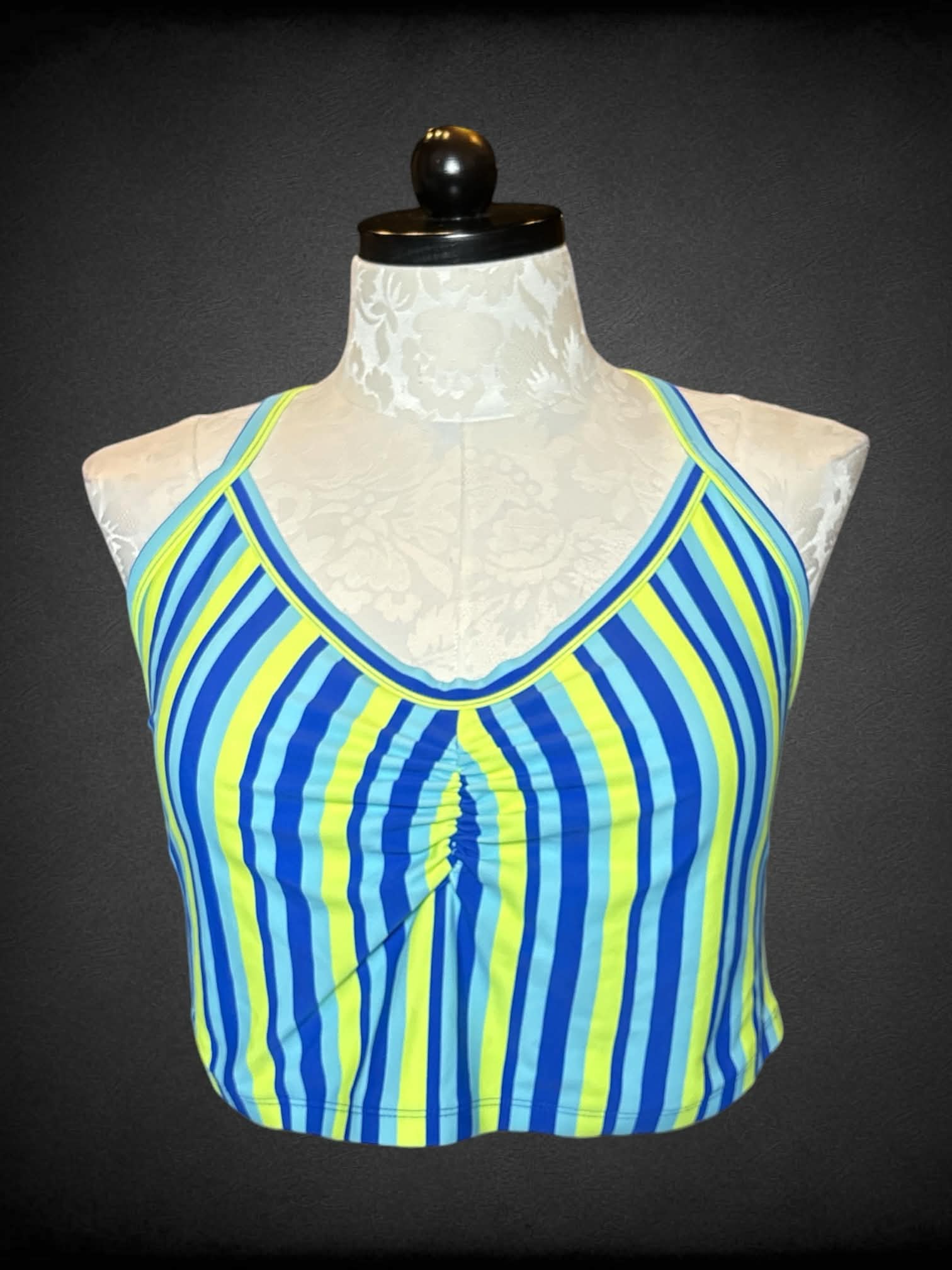 1X Torrid blue & green striped bathing suit top with padded bra