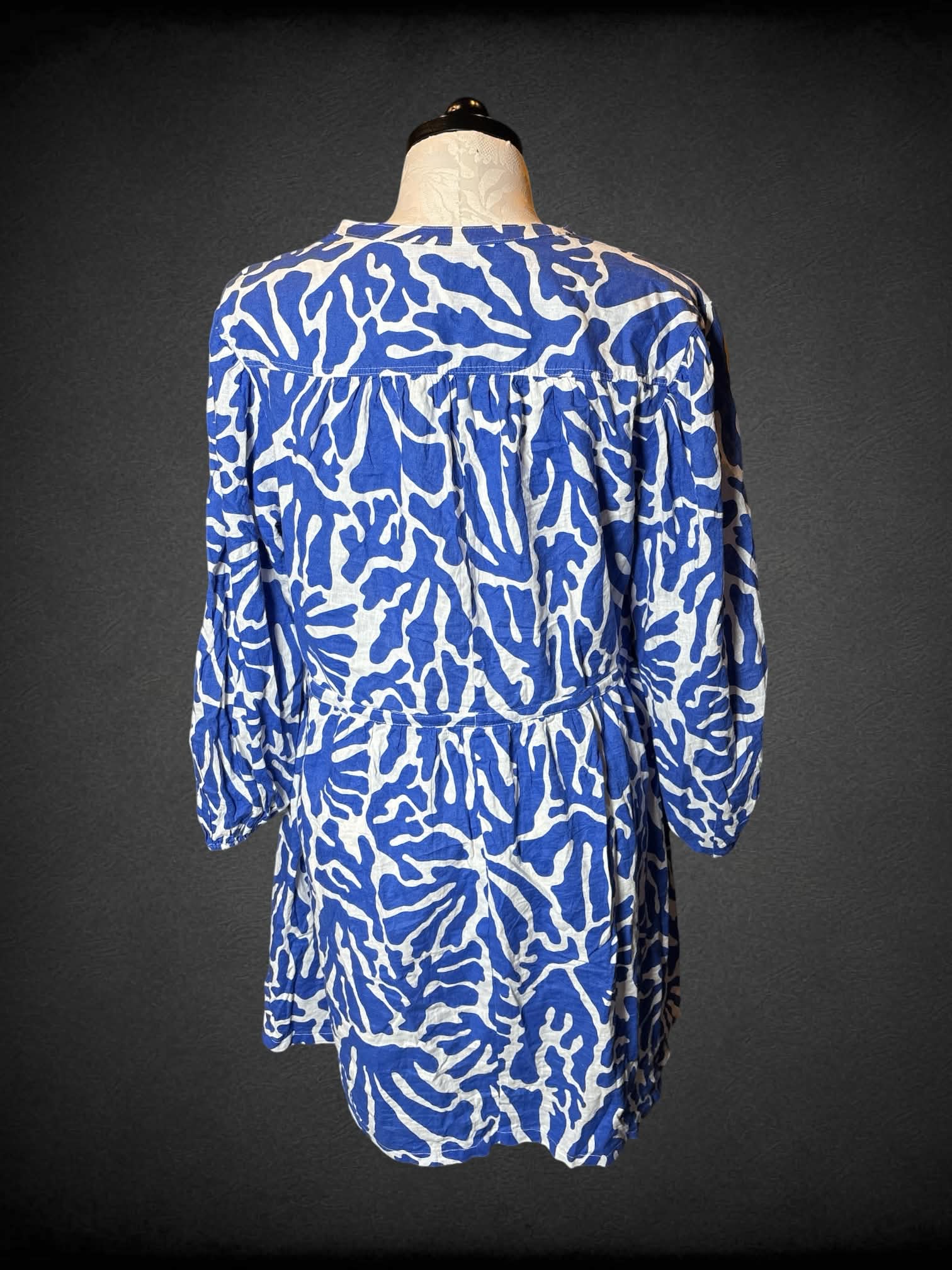 1X H&M blue & white sun dress with buttons on front, and tie on waist
