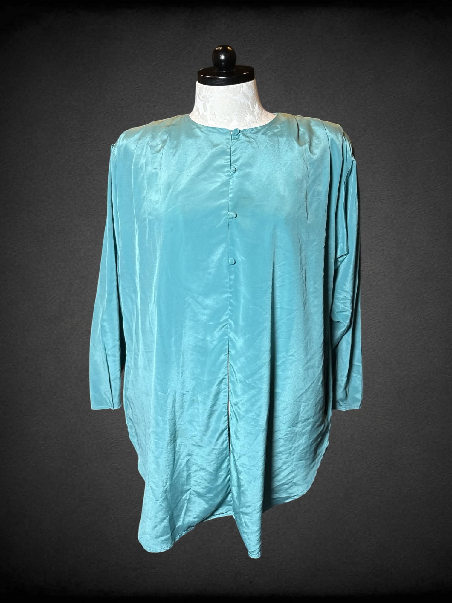XL A.C. Sport vintage teal button-up outer layer with padded shoulders, and pockets