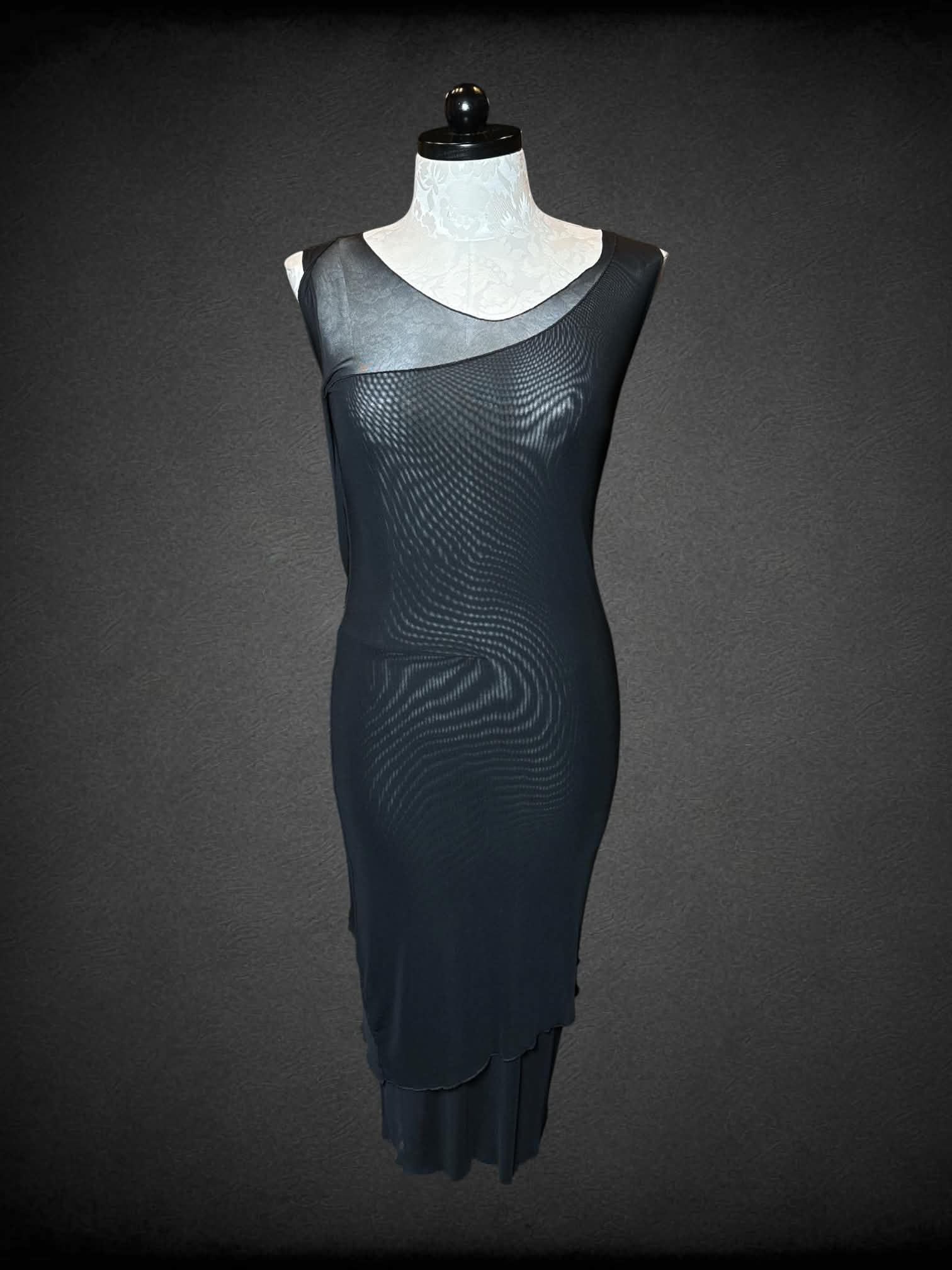 XL Cynthia Ashby black mesh layered dress